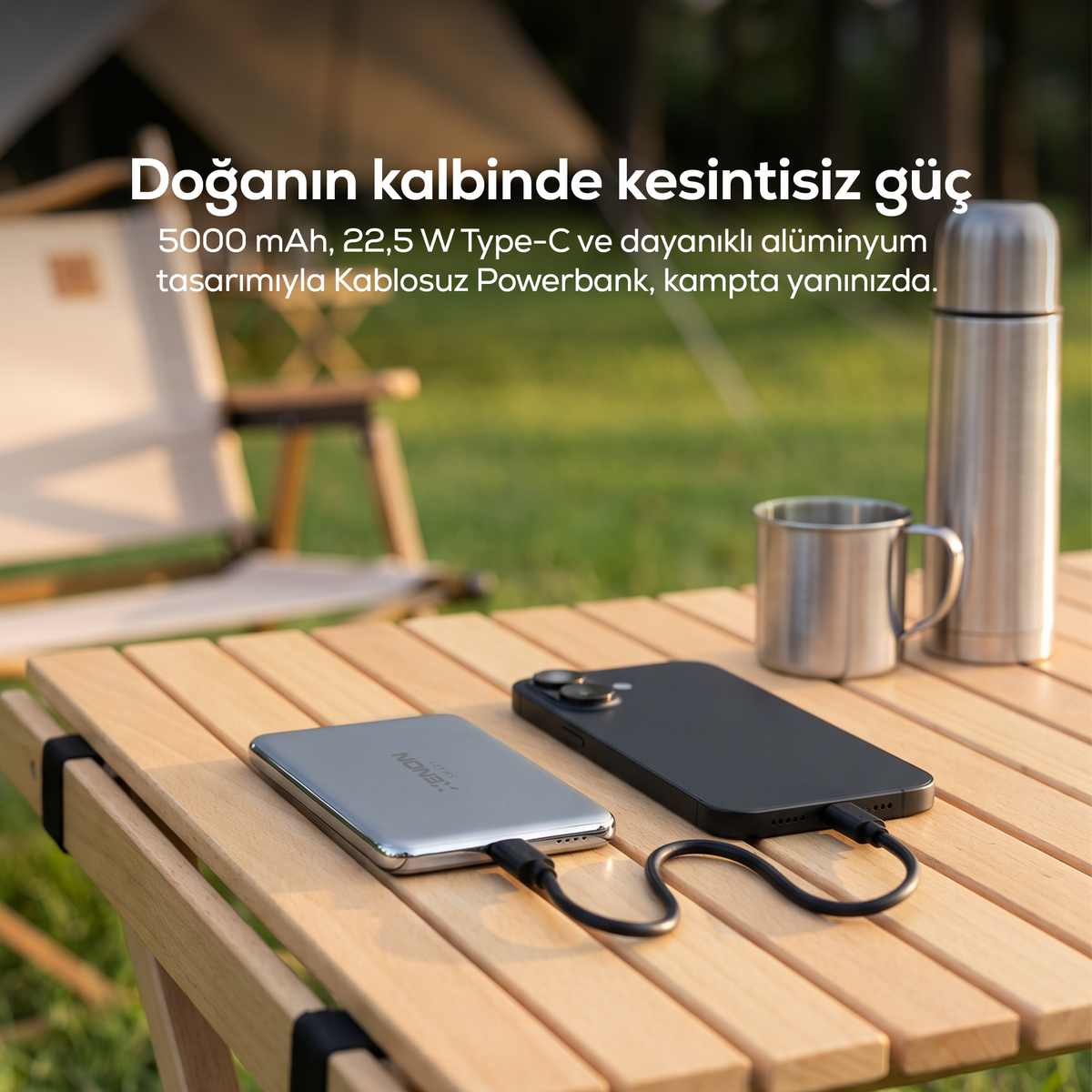 Kablosuz Powerbank 15W | 5000 Mah, Manyetik, 22.5W PD USB-C, İnce Alüminyum Gövde (X6440)