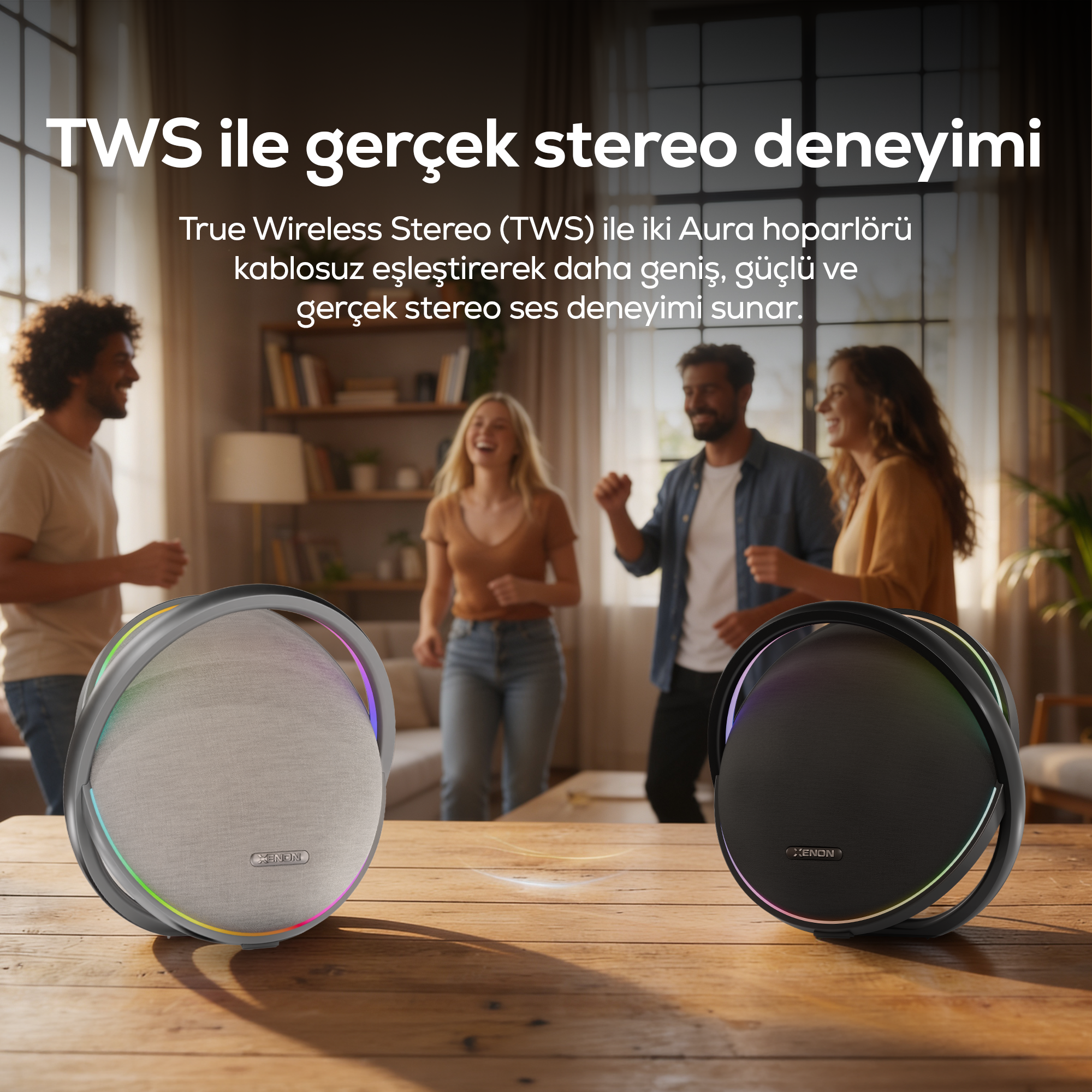 Aura Bluetooth Hoparlör | 80W RMS, 12000 mAh, Işıklı, TWS, IPX4 (X6710)