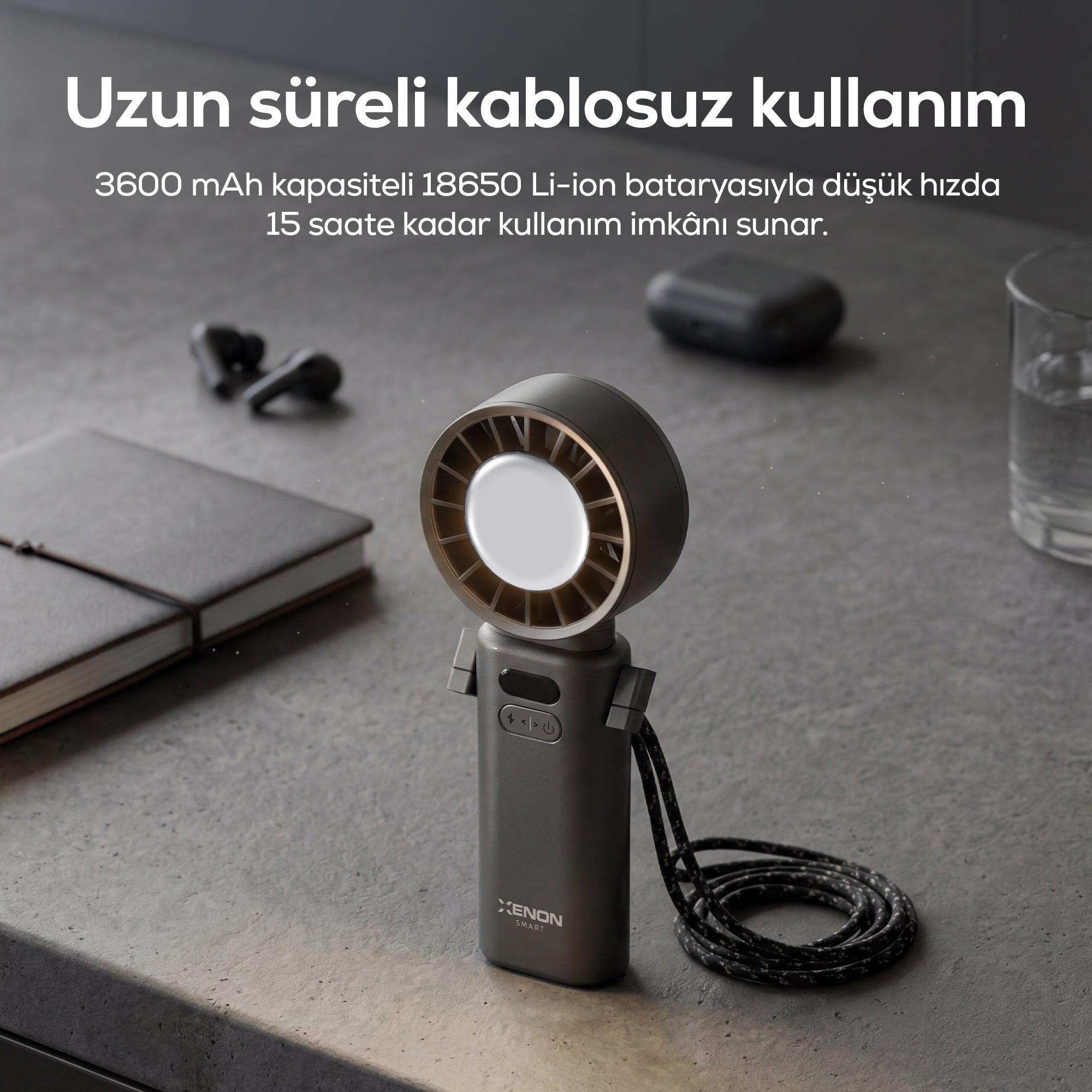 El Vantilatörü | Peltier Soğutma, 100 Kademe, 3600mAh, 8300 RPM, USB-C, Askılı, Gri (X6111)