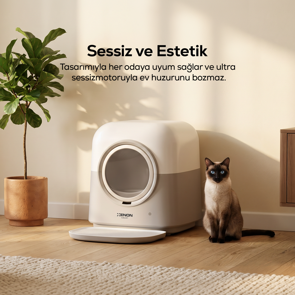 Otomatik Kedi Tuvaleti | 60L, 6L Atık Hazneli, UV, Wifi, Kilo Takibi, Akıllı Kedi Tuvaleti (X8621)