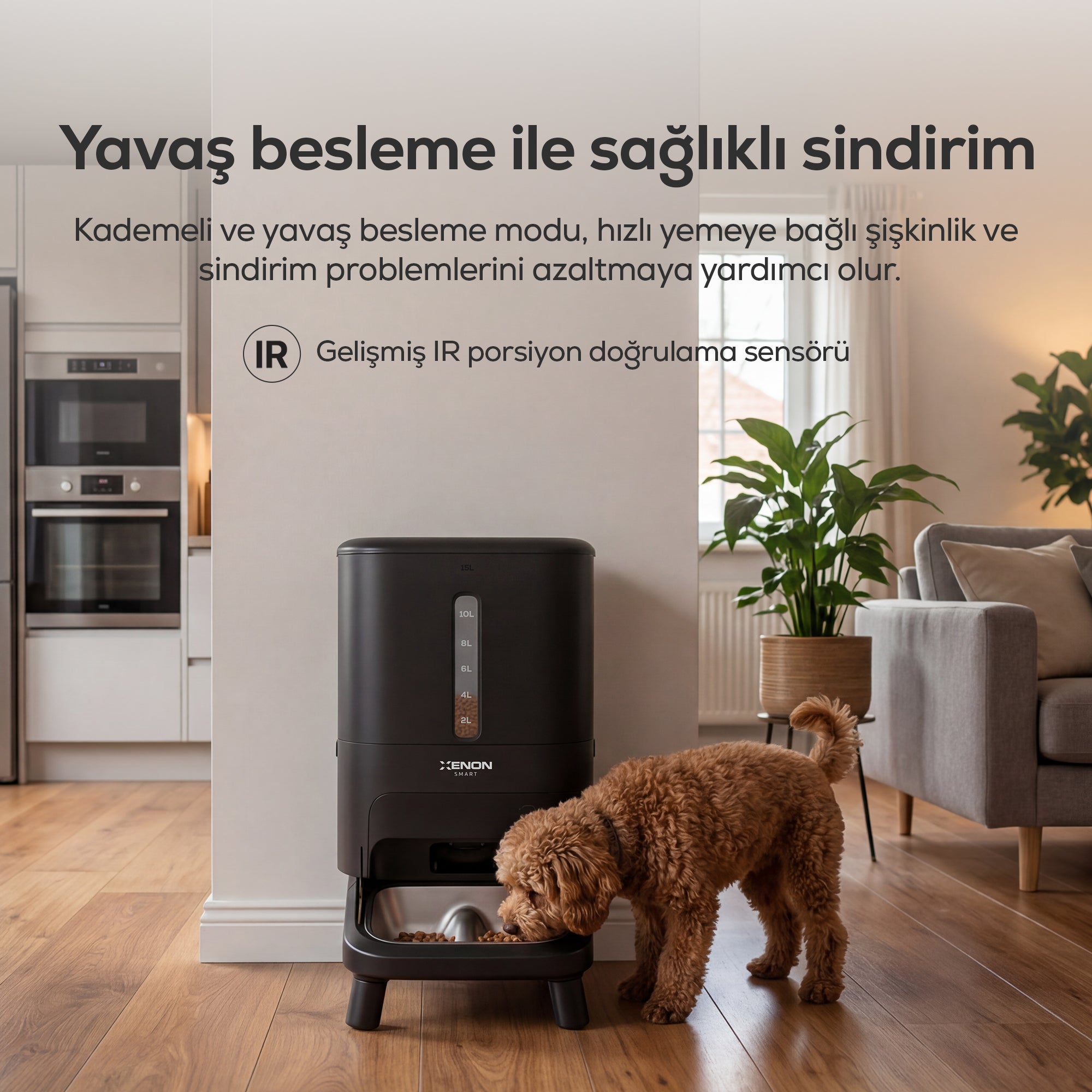 Köpek Mama Kabı | Akıllı, 15L, Mobil Kontrol, Büyük Taneli Mama Uyumlu, Yükseklik Ayarlı (X8630)