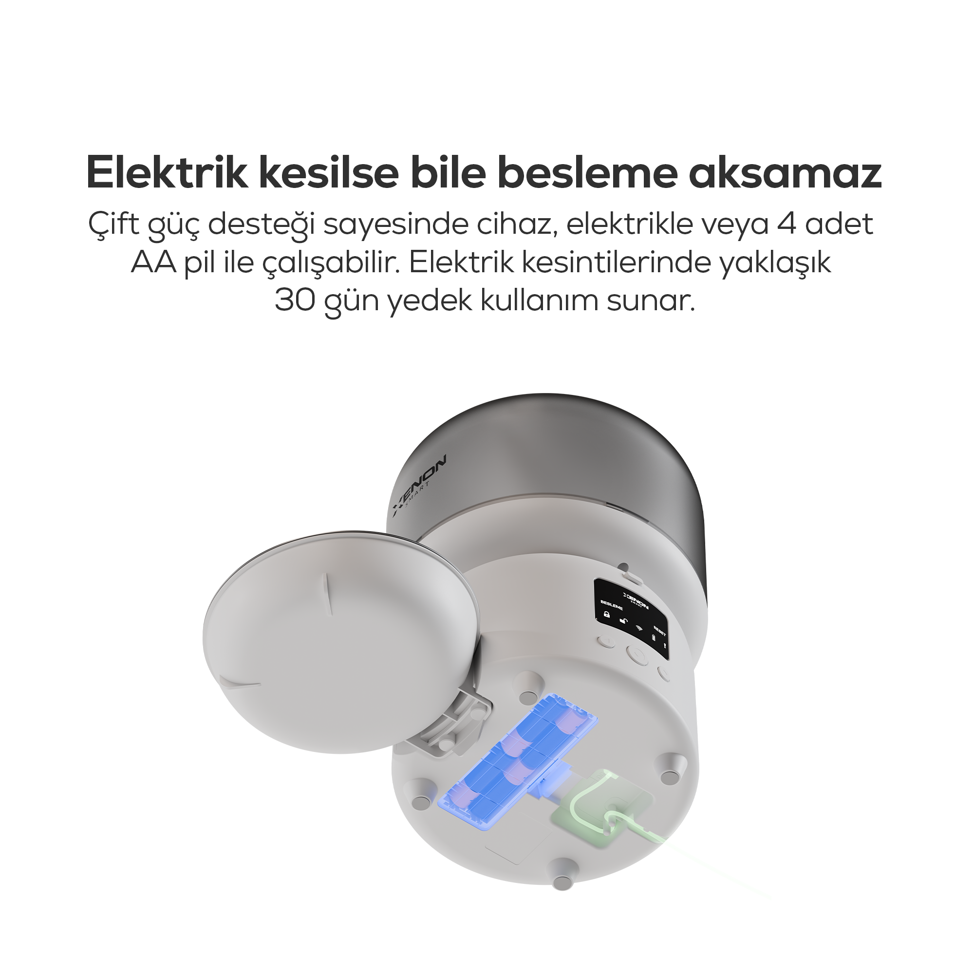 Otomatik Mama Kabı | 3L, Mobil Kontrol, Paslanmaz Çelik Kase, Çift Güç Desteği (X8613)