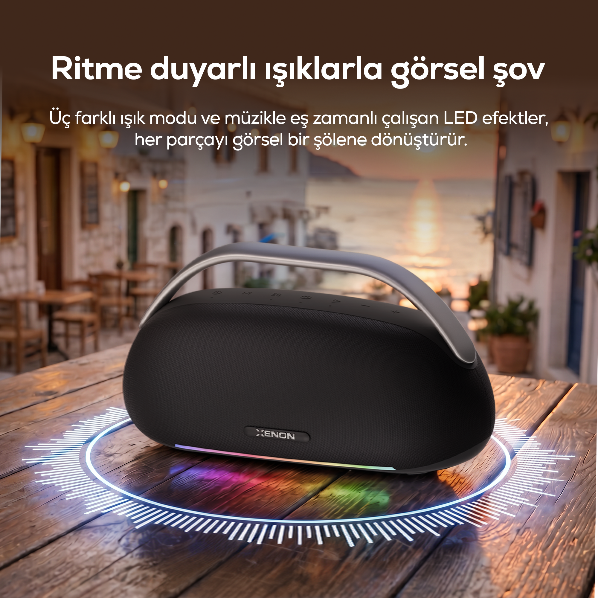 Rhythm Bluetooth Hoparlör | 80W RMS, Karaoke Modu, 12000 mAh, Işıklı, IPX4, TWS (X6708)