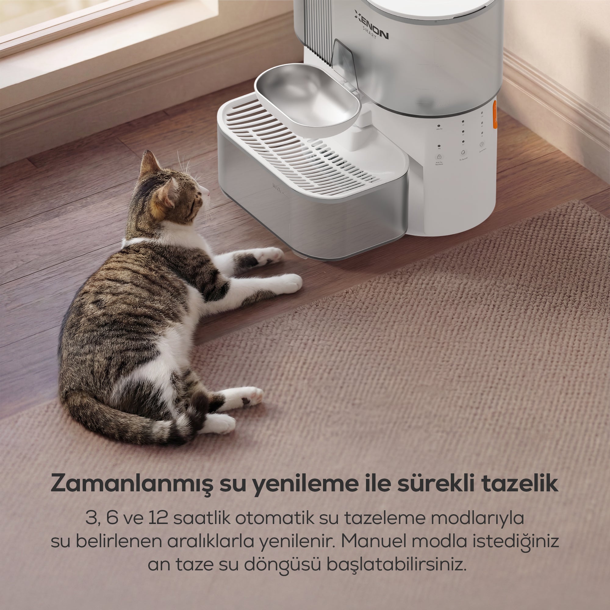 Kedi Su Pınarı | Otomatik, 3L, 2000 mAh, Taze Su Döngüsü, Çelik Kase (X8659)