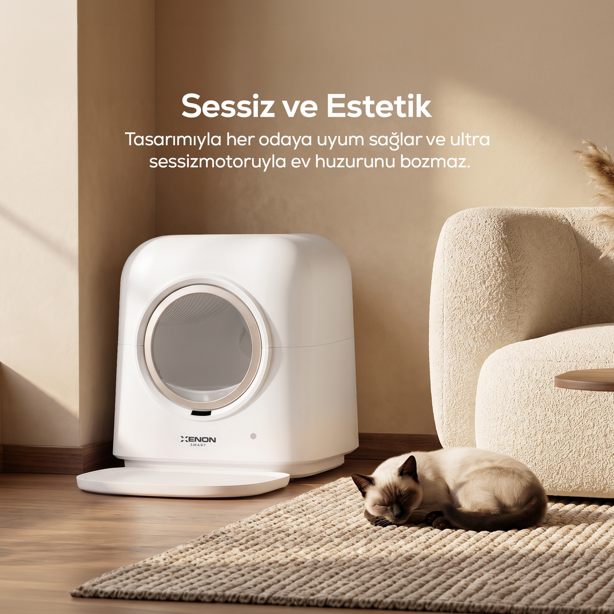 Kedi Tuvaleti | 60L, PIR Hareket Sensörü, Mobil Kontrol, UV, Akıllı Kedi Tuvaleti (X8620)