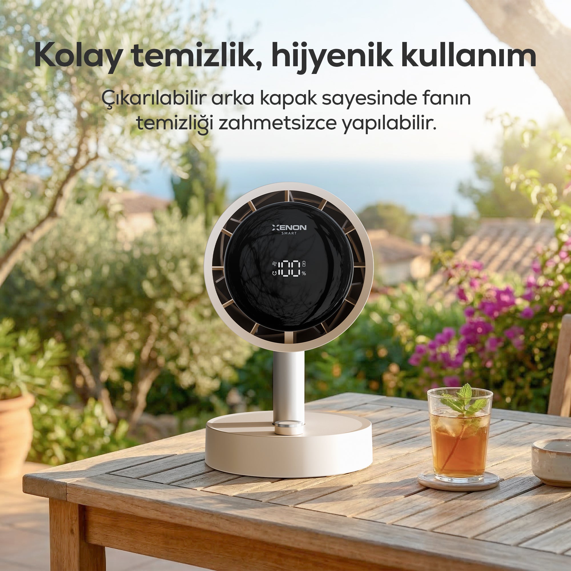Taşınabilir Masaüstü Fanı | 100 Kademe, Otomatik Salınım, Dijital Ekran, 2000mAh, USB-C (X6114)