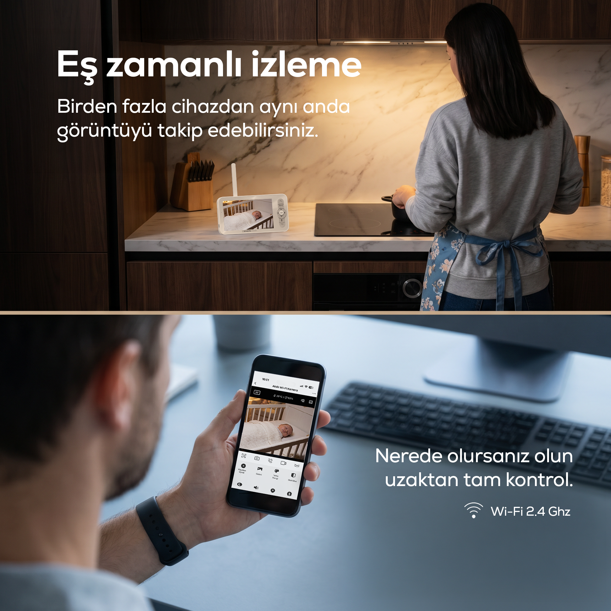 Bebek Kamerası 3MP | 5" Monitör, Mobil Takip, Ağlama Algılama, 360° Gece Görüş, RGB Lambalı (X7202)
