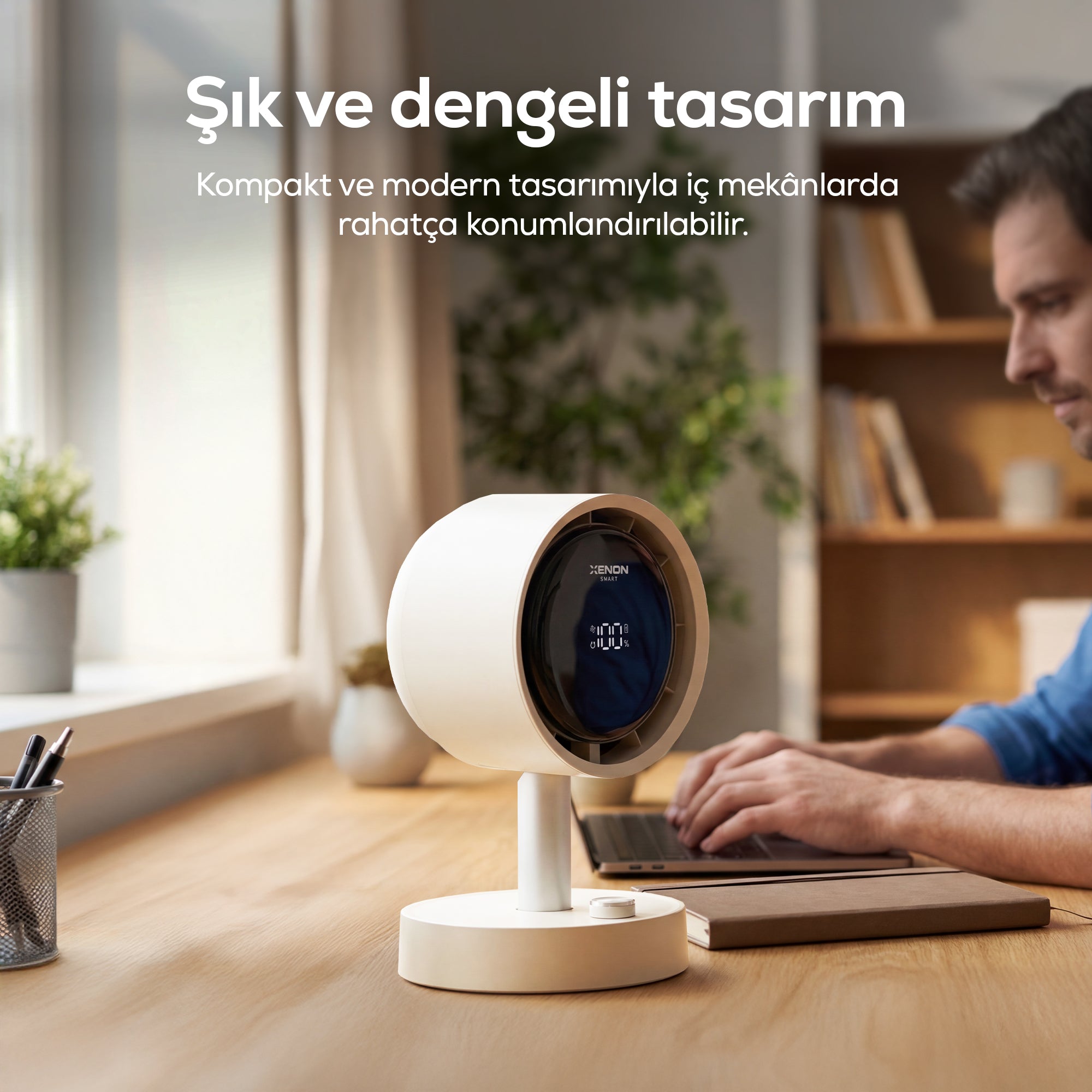 Taşınabilir Masaüstü Fanı | 100 Kademe, Otomatik Salınım, Dijital Ekran, 2000mAh, USB-C (X6114)