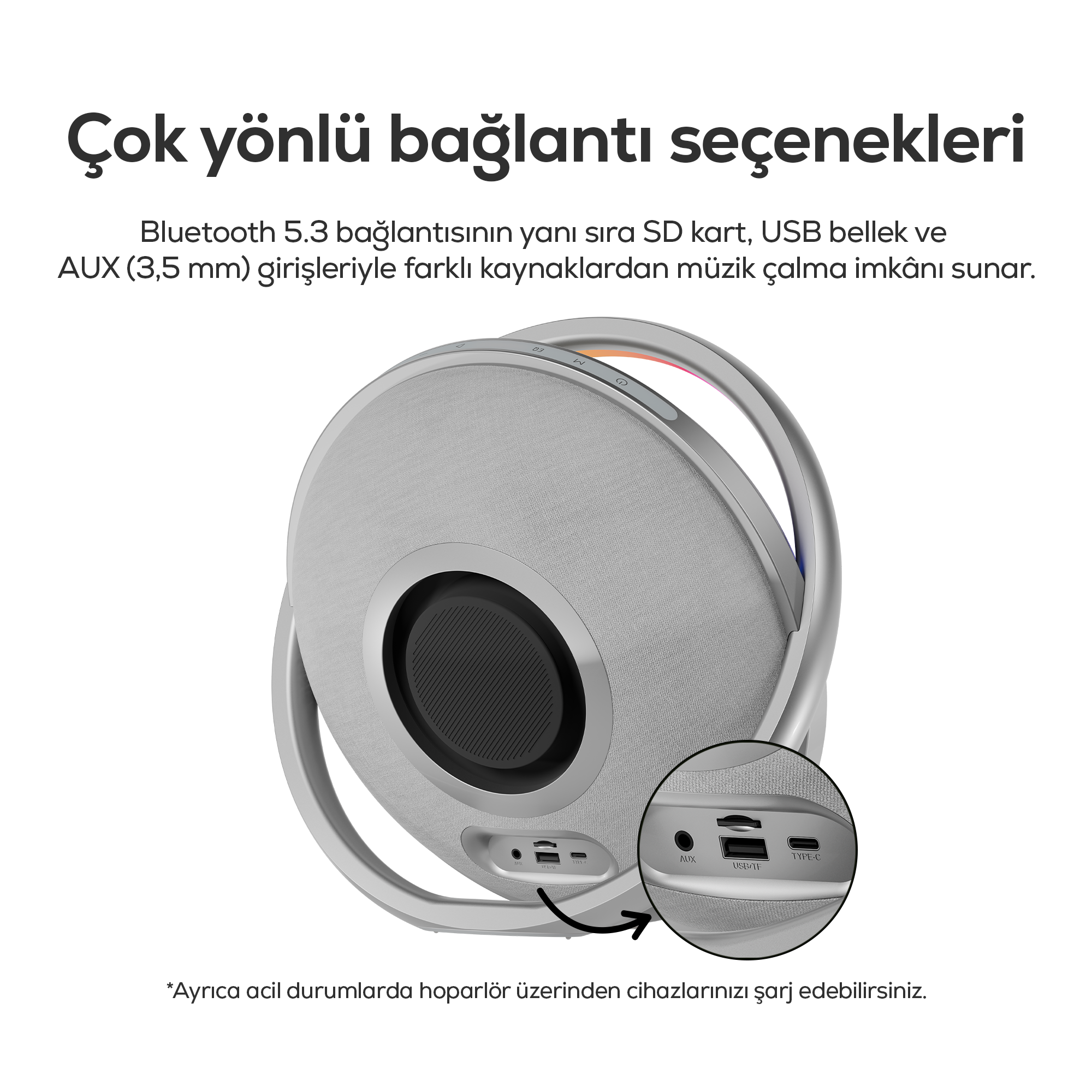 Aura Bluetooth Hoparlör | 80W RMS, 12000 mAh, Işıklı, TWS, IPX4 (X6710)