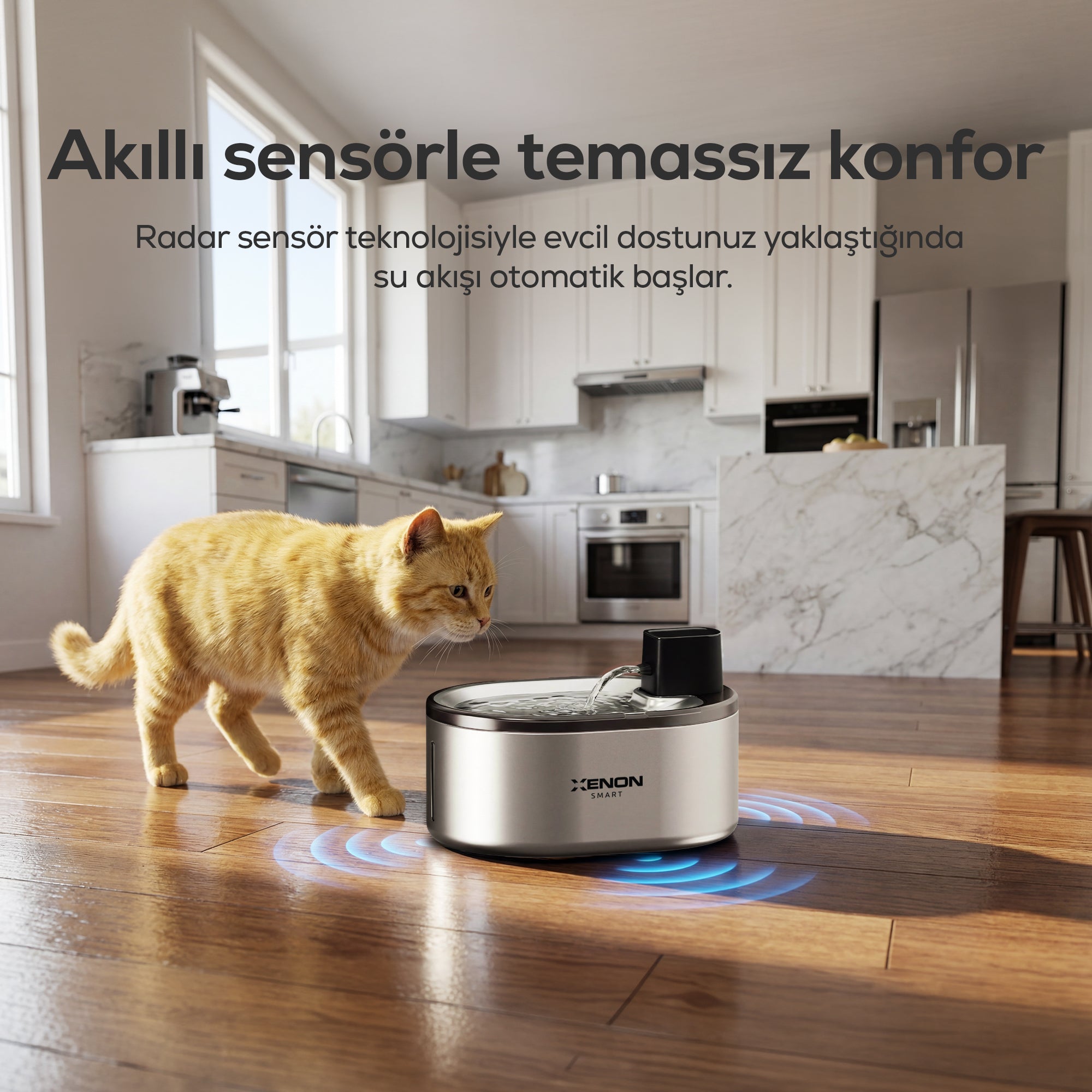 Su Pınarı | Otomatik 4L, Radar Sensörlü, 3 Katmanlı Filtre, 60 Gün Şarjlı, Çelik İç Yüzey (X8657)