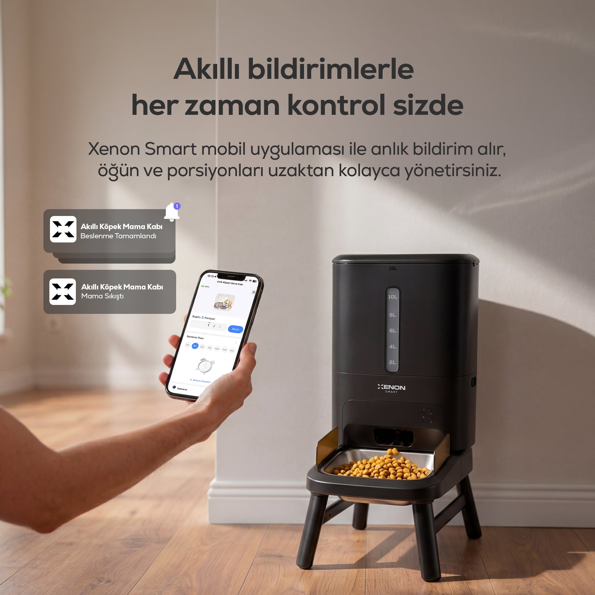 Köpek Mama Kabı | Akıllı, 15L, Mobil Kontrol, Büyük Taneli Mama Uyumlu, Yükseklik Ayarlı (X8630)