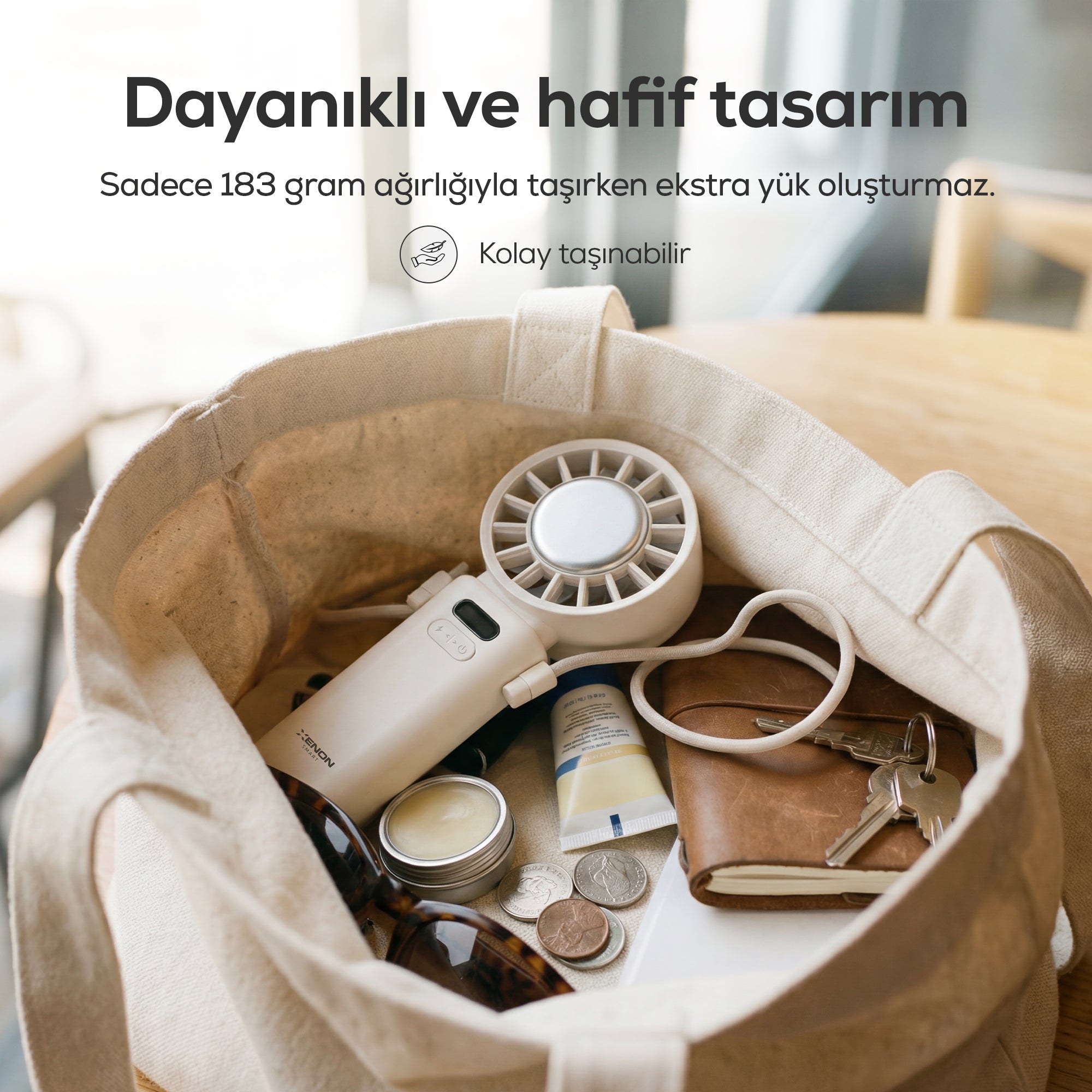 El Vantilatörü | Peltier Soğutma, 100 Kademe, 3600mAh, 8300 RPM, USB-C, Askılı, Beyaz (X6111)
