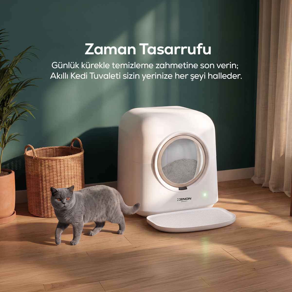 Kedi Tuvaleti | 60L, PIR Hareket Sensörü, Mobil Kontrol, UV, Akıllı Kedi Tuvaleti (X8620)