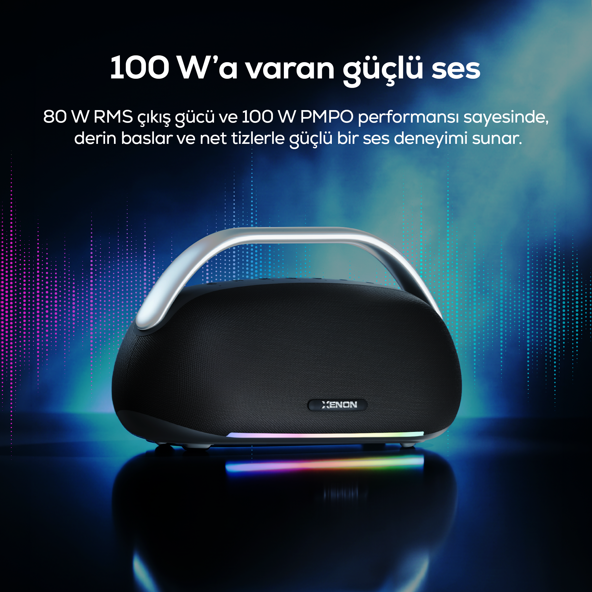 Rhythm Bluetooth Hoparlör | 80W RMS, Karaoke Modu, 12000 mAh, Işıklı, IPX4, TWS (X6708)