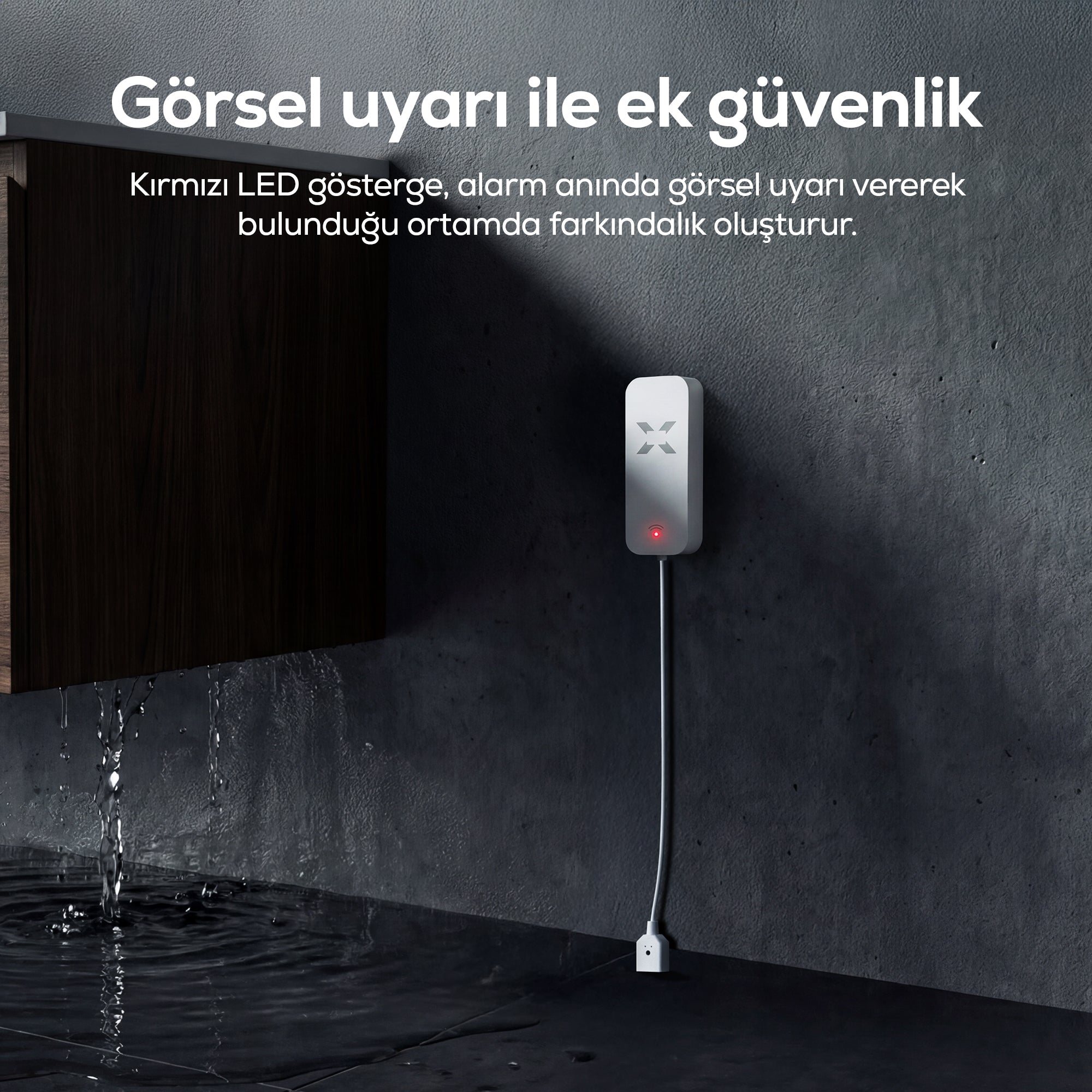 Su Seviye Sensörü | WiFi, Taşkın Alarmı, Pilli, Mobil Bildirimli, Akıllı Su Sızıntı Sensörü (X7506)
