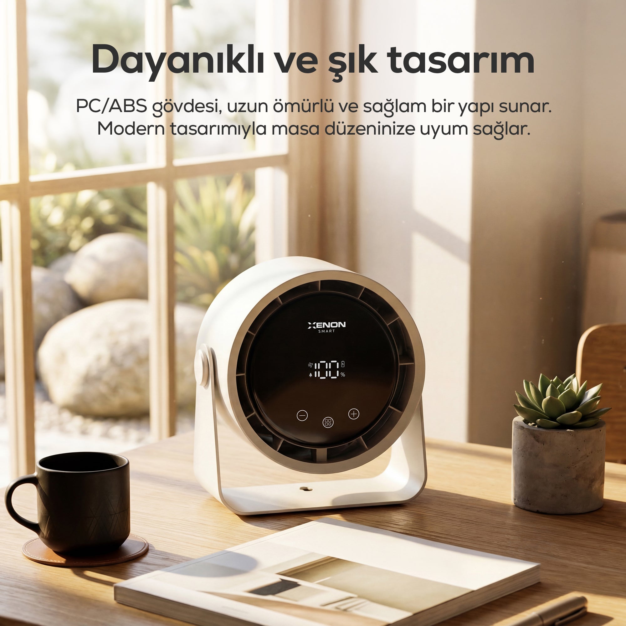 Taşınabilir Masaüstü Fanı | 100 Kademe Kontrol, Şarjlı, Dokunmatik Ekran, 2000mAh, USB-C (X6113)