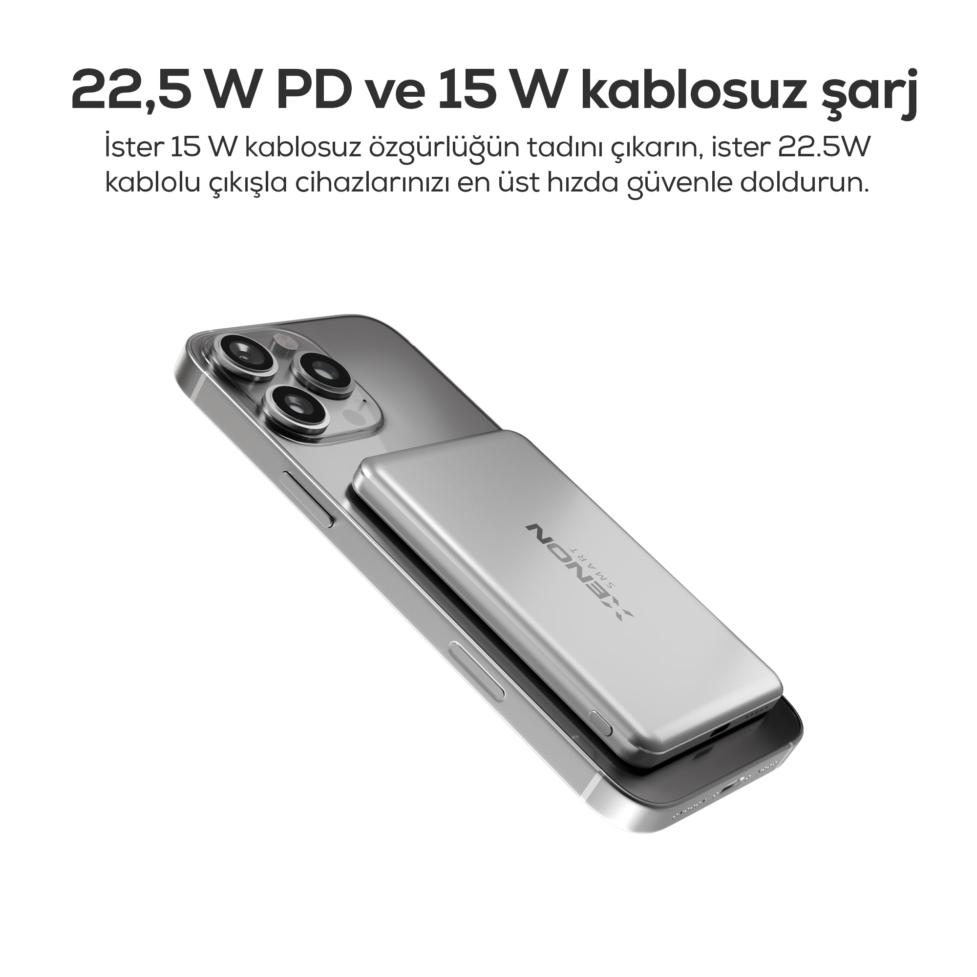Kablosuz Powerbank 15W | 5000 Mah, Manyetik, 22.5W PD USB-C, İnce Alüminyum Gövde (X6440)