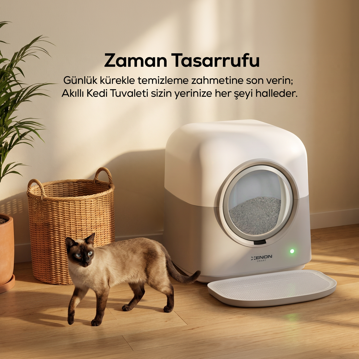 Otomatik Kedi Tuvaleti | 60L, 6L Atık Hazneli, UV, Wifi, Kilo Takibi, Akıllı Kedi Tuvaleti (X8621)