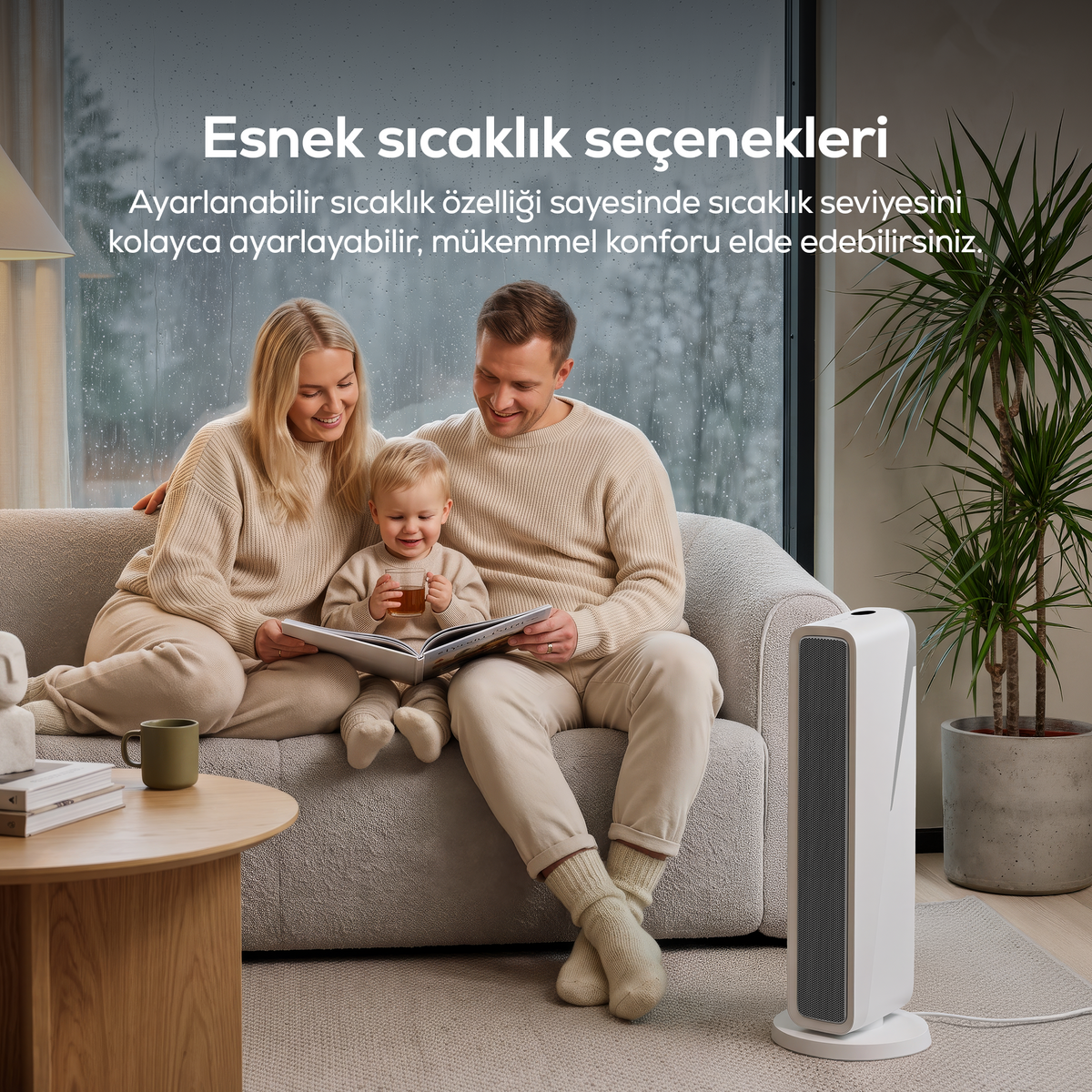 Fanlı Isıtıcı | 2000W, Mobil Kontrol, Kule Tipi, Güvenlikli, 3 Kademeli, Akıllı Isıtıcı (X7440)
