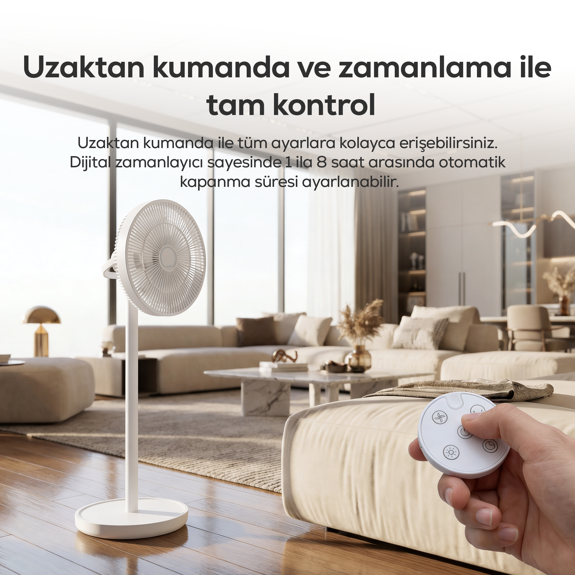 Taşınabilir Vantilatör | 6000 mAh, Bataryalı, Kumandalı, Otomatik Salınım, Boy Ayarlı (X7435)