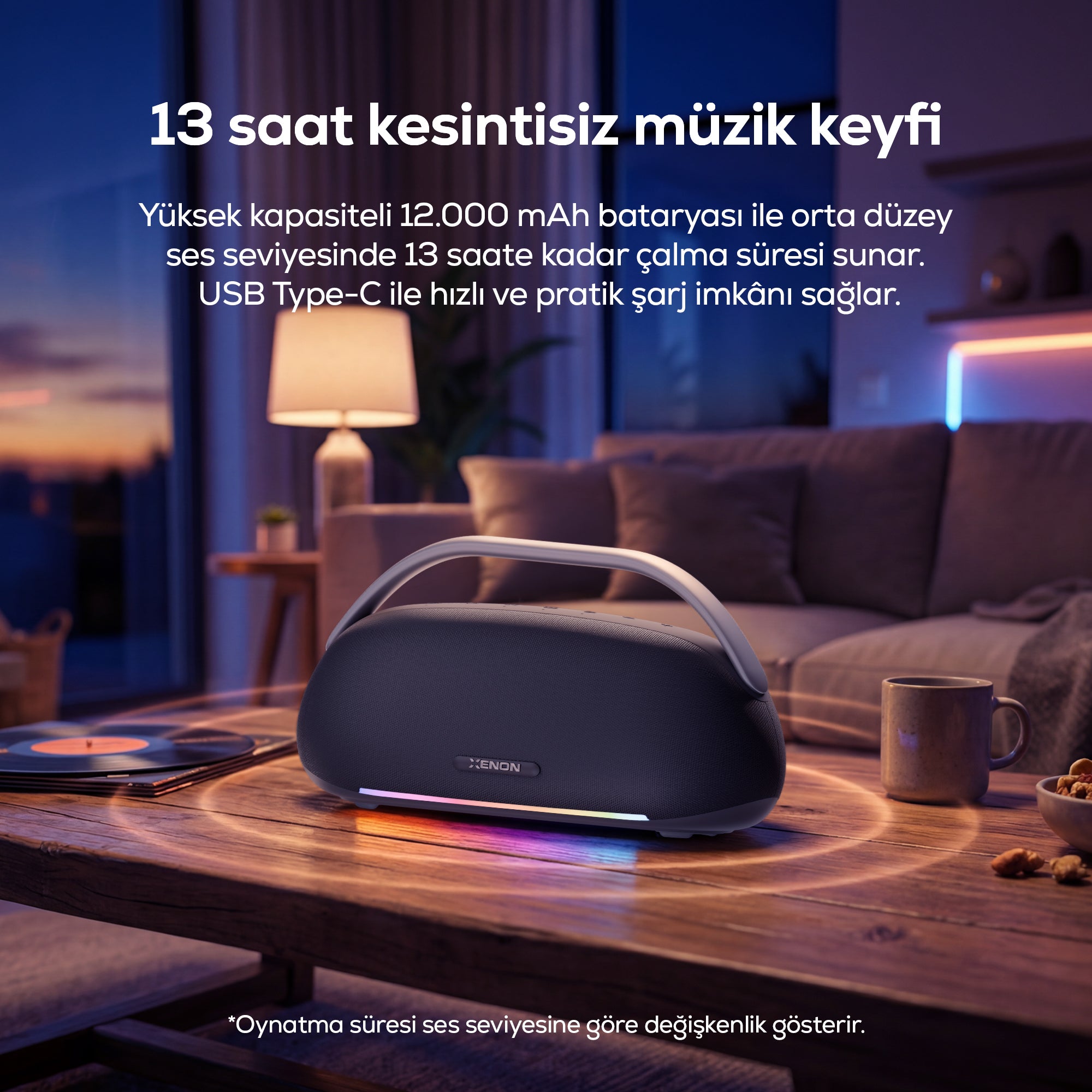 Rhythm Bluetooth Hoparlör | 80W RMS, Karaoke Modu, 12000 mAh, Işıklı, IPX4, TWS (X6708)