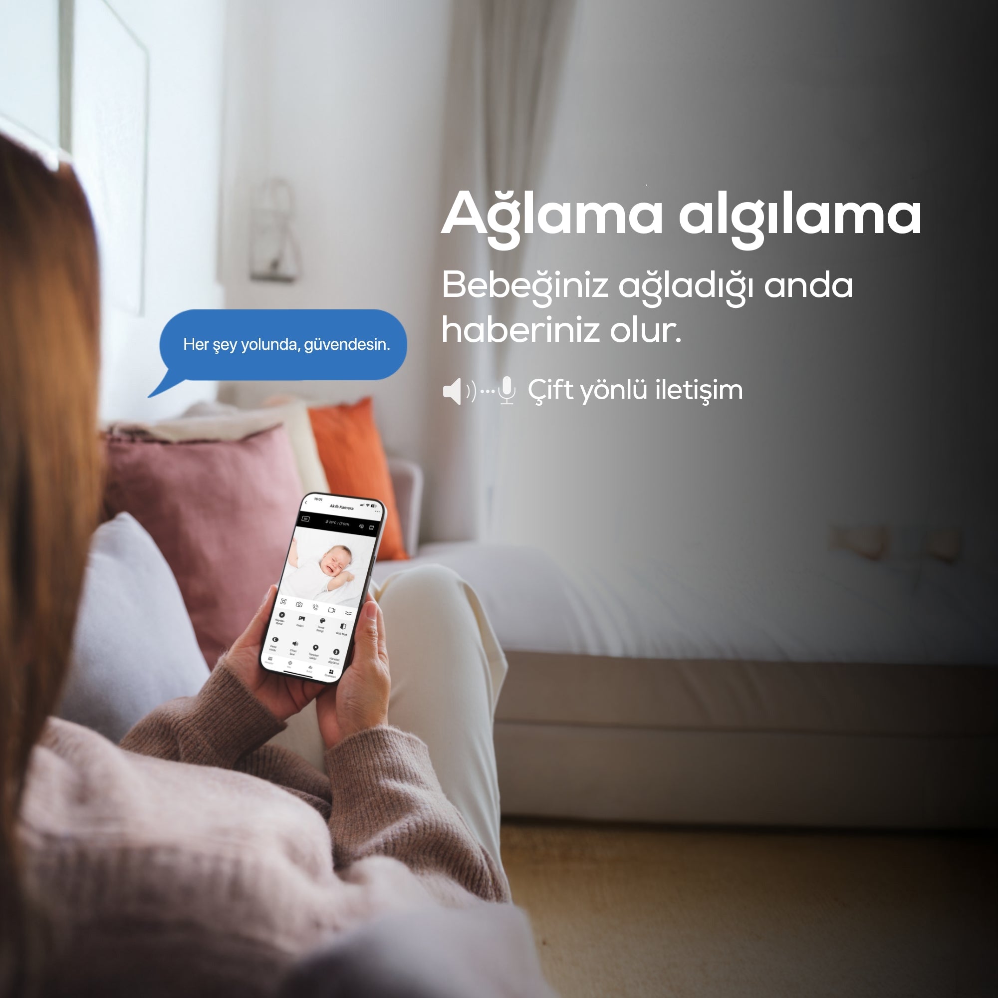 Bebek Kamerası 3MP | 5" LCD Monitör, Mobil Takip, Ağlama Algılama, 360° Gece Görüş, RGB Lambalı (Pembe-X7202)