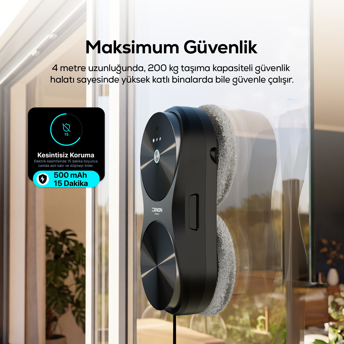 Elo Lite Cam Silme Robotu | Çift Su Püskürtme, 2800 Pa, Mobil Kontrol, Kumandalı (X8680)
