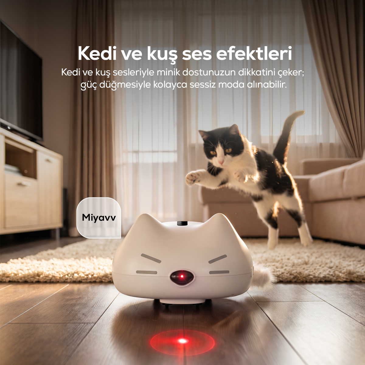 İnteraktif Kedi Oyuncağı | Hareketli Kuyruk, 3 Hız Modu, Şarjlı, Lazerli Kedi Oyuncağı (X8812)