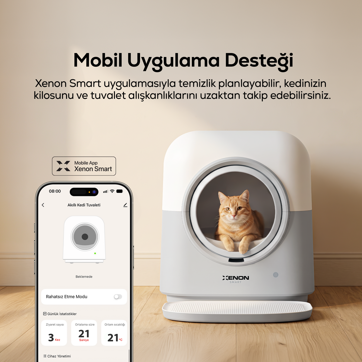 Otomatik Kedi Tuvaleti | 60L, 6L Atık Hazneli, UV, Wifi, Kilo Takibi, Akıllı Kedi Tuvaleti (X8621)