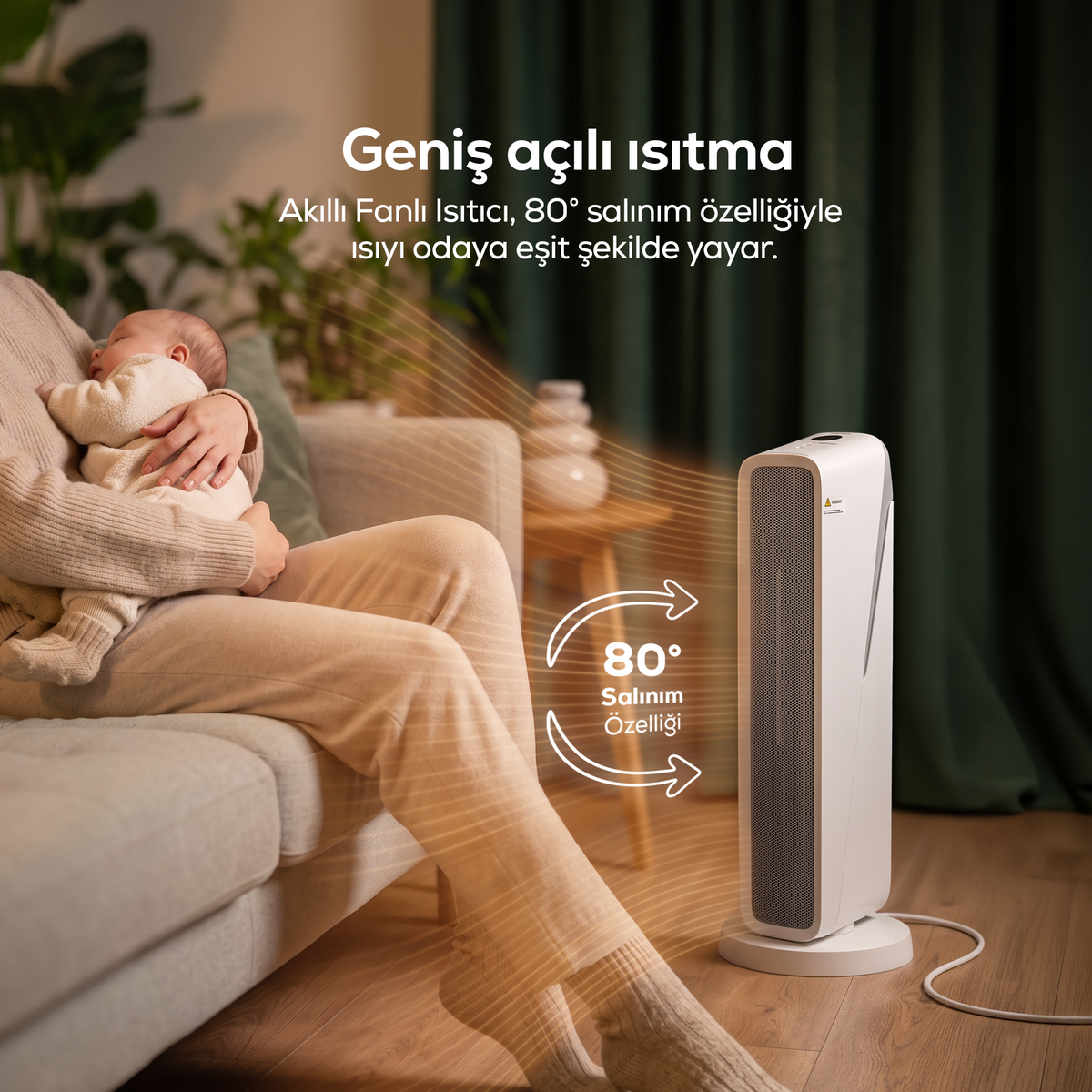 Fanlı Isıtıcı | 2000W, Mobil Kontrol, Kule Tipi, Güvenlikli, 3 Kademeli, Akıllı Isıtıcı (X7440)