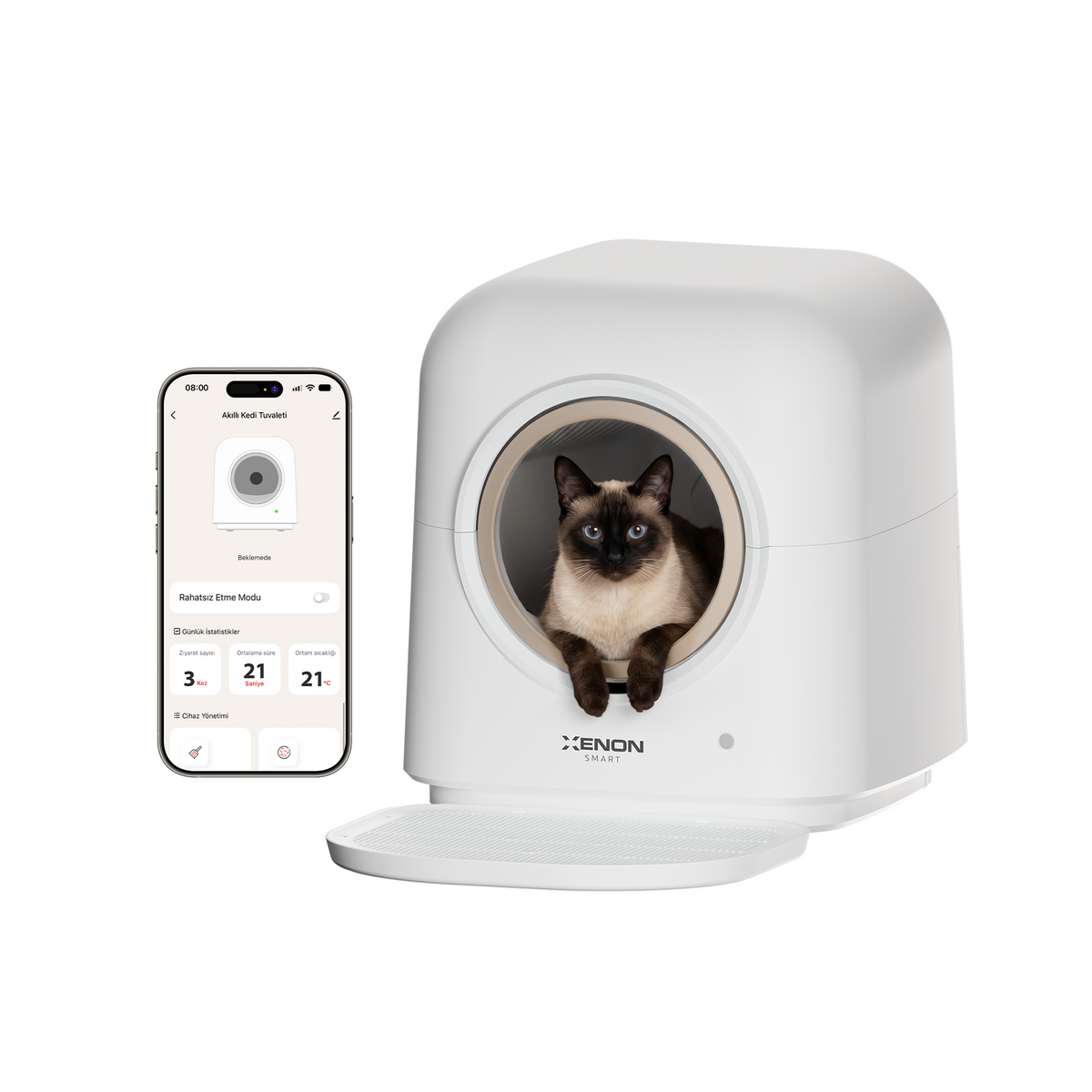 Kedi Tuvaleti | 60L, PIR Hareket Sensörü, Mobil Kontrol, UV, Akıllı Kedi Tuvaleti (X8620)