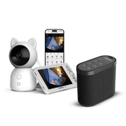 Akıllı Monitörlü Bebek Kamerası ve Beyaz Gürültü Pış Pış Sesi Bebek Uyku Arkadaşı Seti (Siyah)