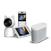 Akıllı Monitörlü Bebek Kamerası ve Beyaz Gürültü Pış Pış Sesi Bebek Uyku Arkadaşı Seti (Beyaz)