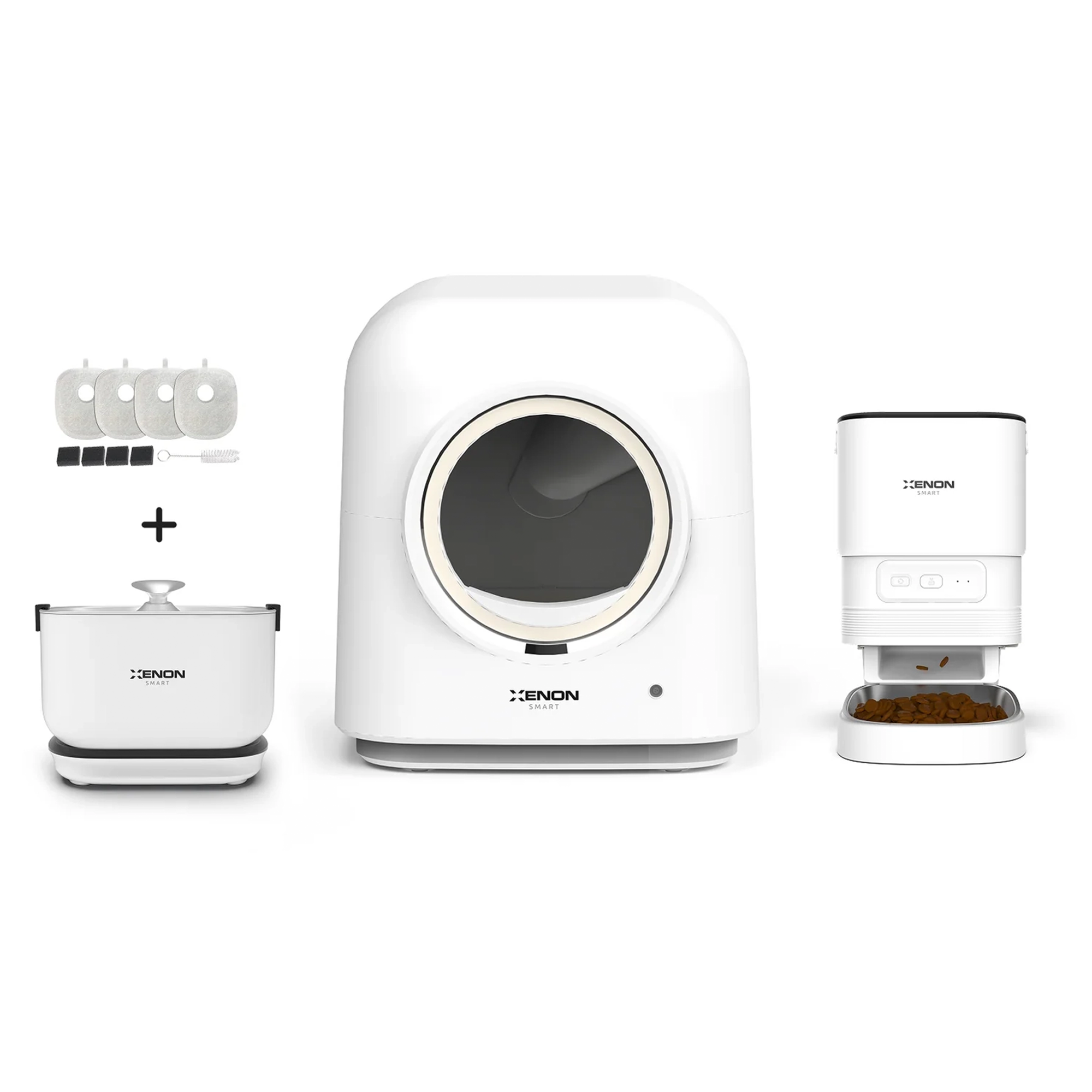 Akıllı Kedi Tuvaleti, Mama Kabı ve Bataryalı Çelik Su Pınarı 4'lü Pet Seti