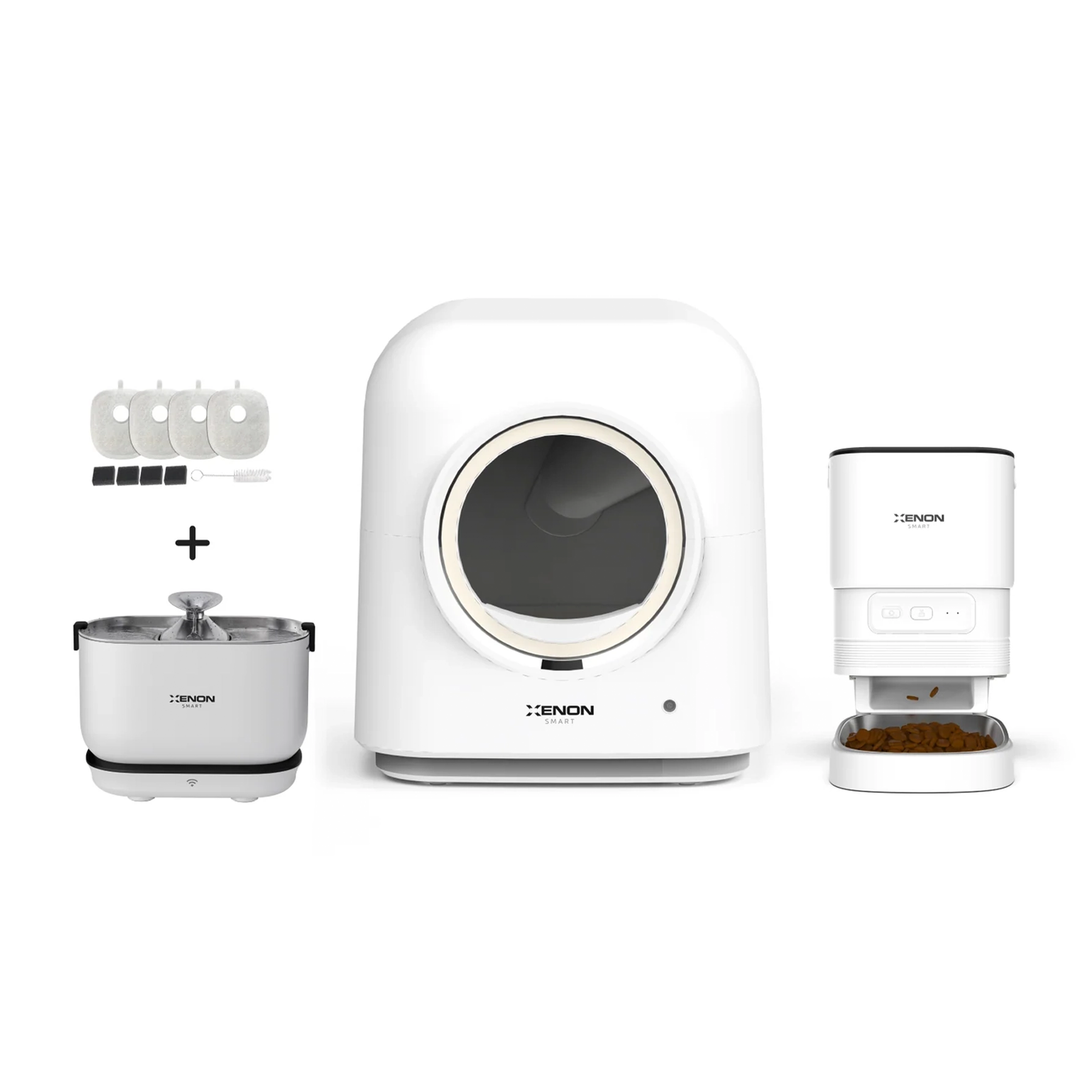 Akıllı Kedi Tuvaleti, Çelik Mama Kabı ve Akıllı Bataryalı Su Pınarı 4'lü Pet Seti