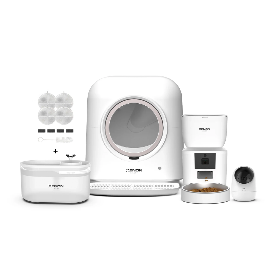 Otomatik Kedi Tuvaleti, Mama Kabı (Kameralı) 4L, Kedi Su Pınarı, Ev Kamerası ve Filtre | 5'li Set