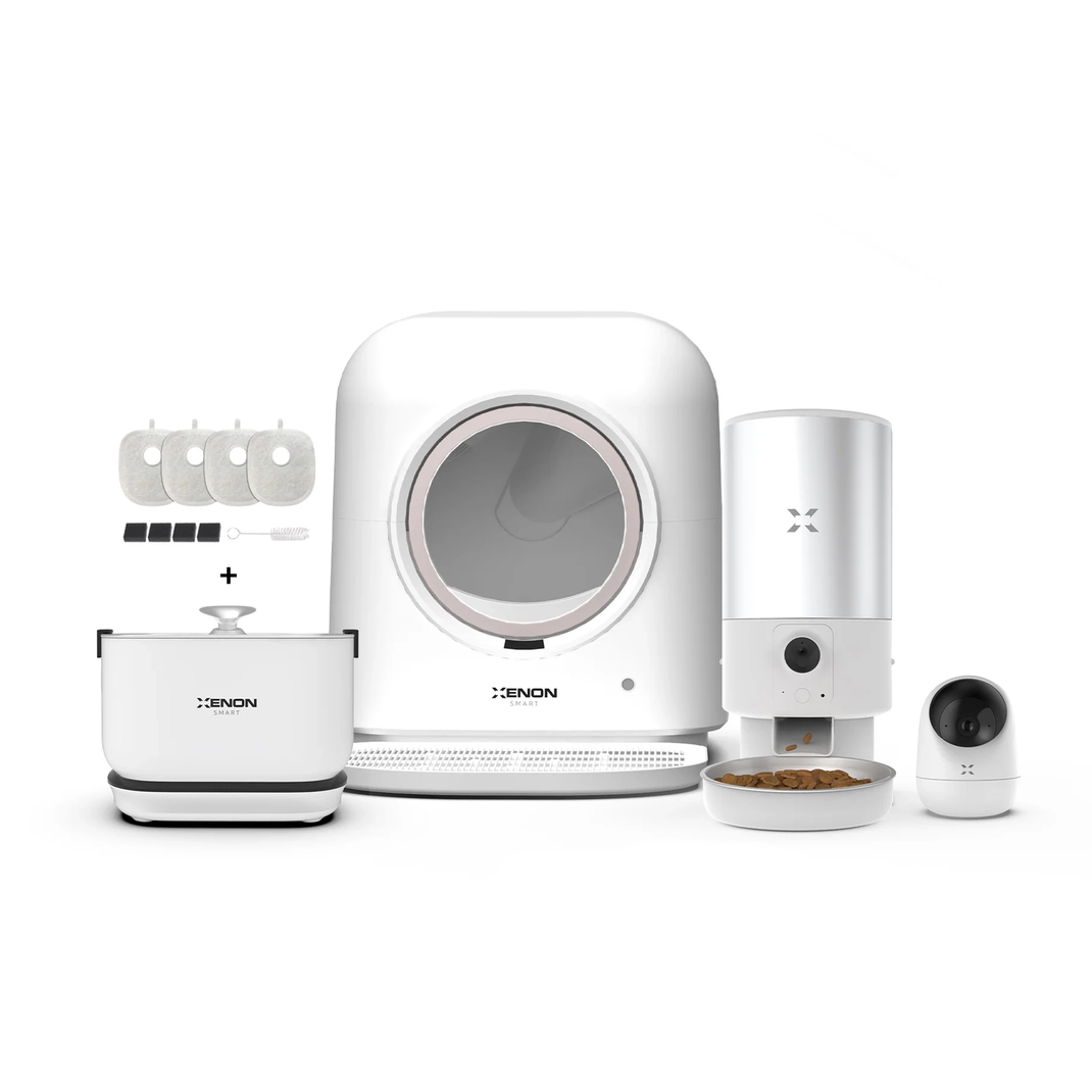 Akıllı Kedi Tuvaleti, Mama Kabı (Kameralı) 5L, Kedi Su Pınarı, Ev Kamerası ve Filtre Set | 5'li Set