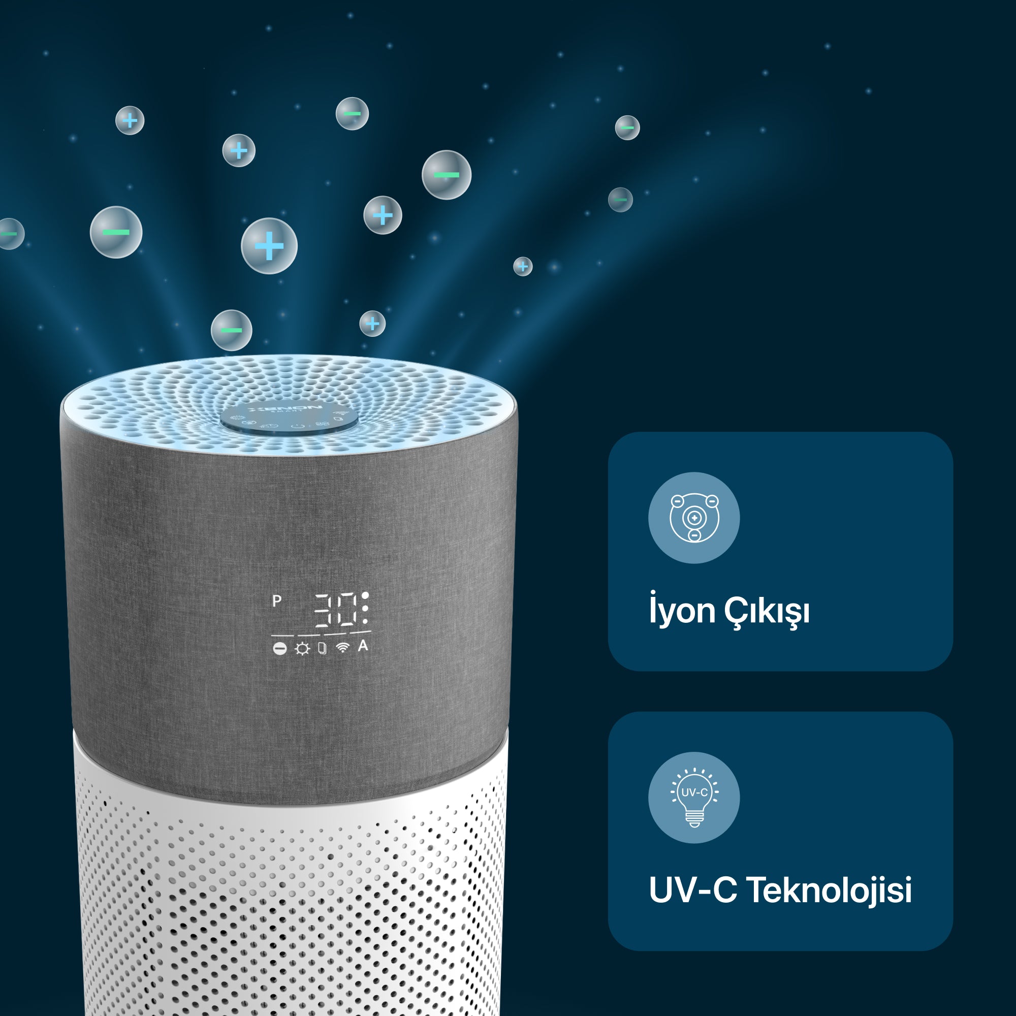 Gri Akıllı Hava Temizleyici | Xenon Smart
