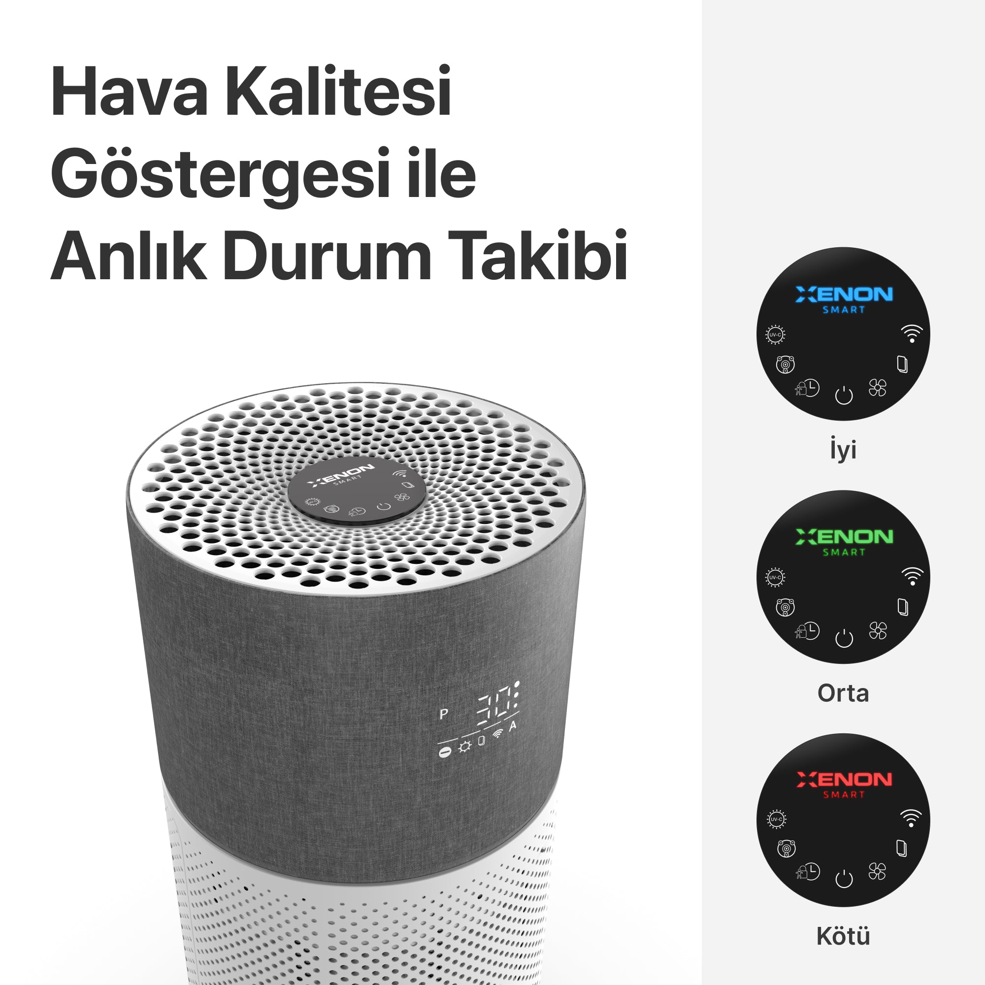 Gri Akıllı Hava Temizleyici | Xenon Smart