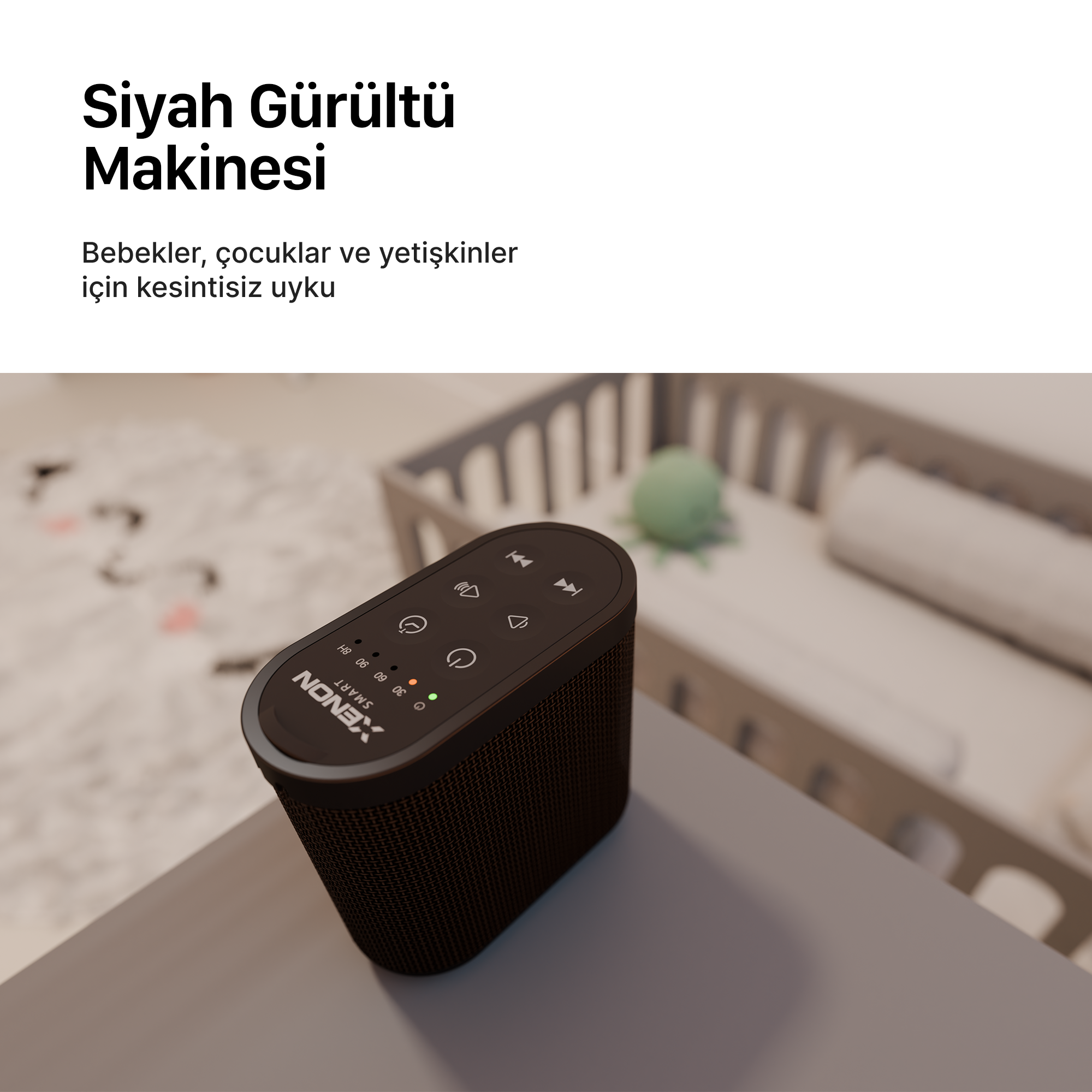 Beyaz Gürültü Makinesi Yetişkin ve Bebek Uyku Arkadaşı Siyah