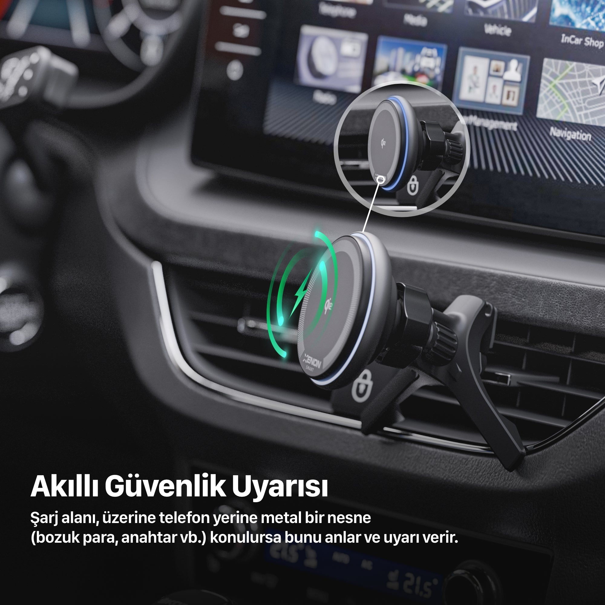 Araç İçi Kablosuz Şarj ve Telefon Tutucu