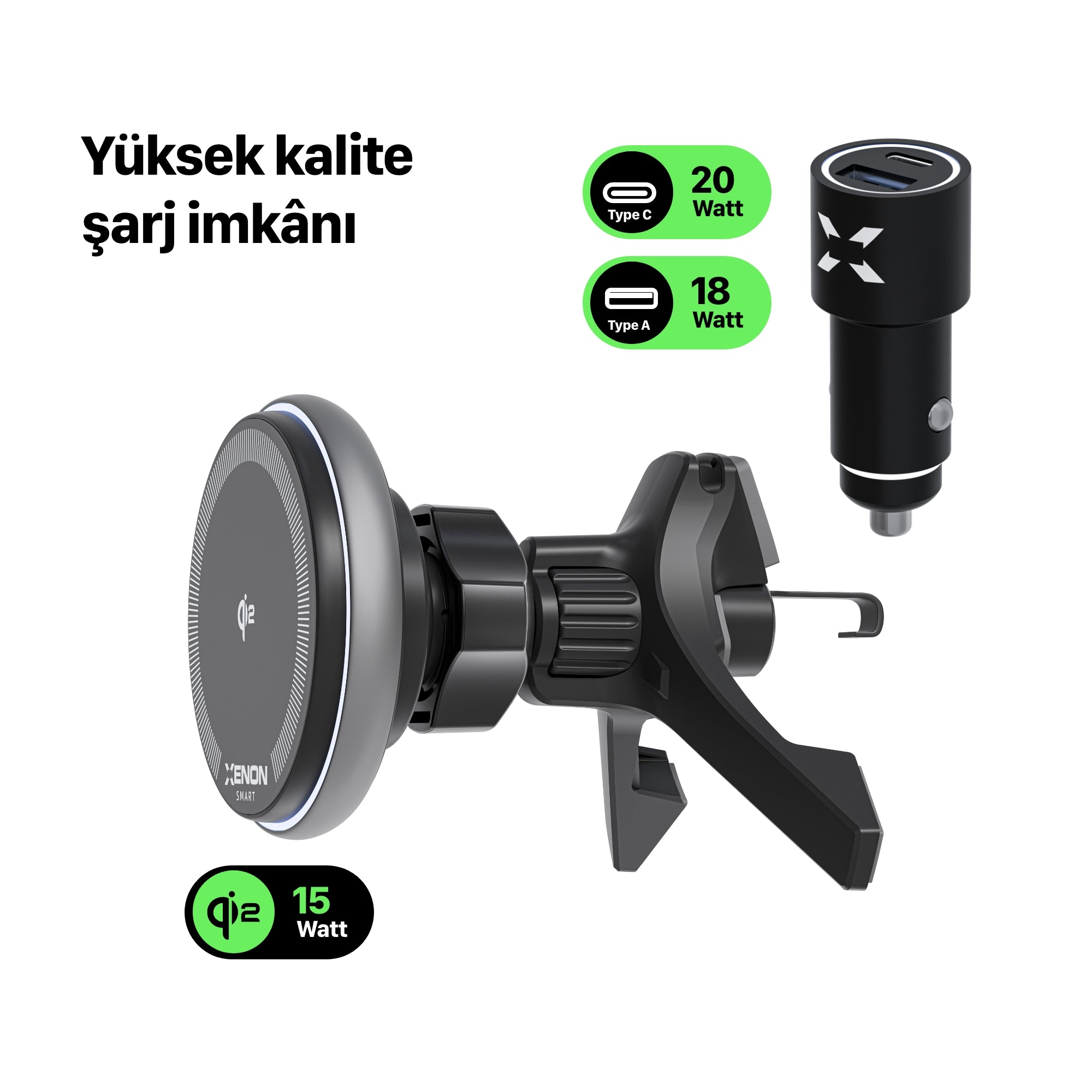 Araç İçi Kablosuz Şarj ve Telefon Tutucu - Kaliteli Şarj | Xenon Smart