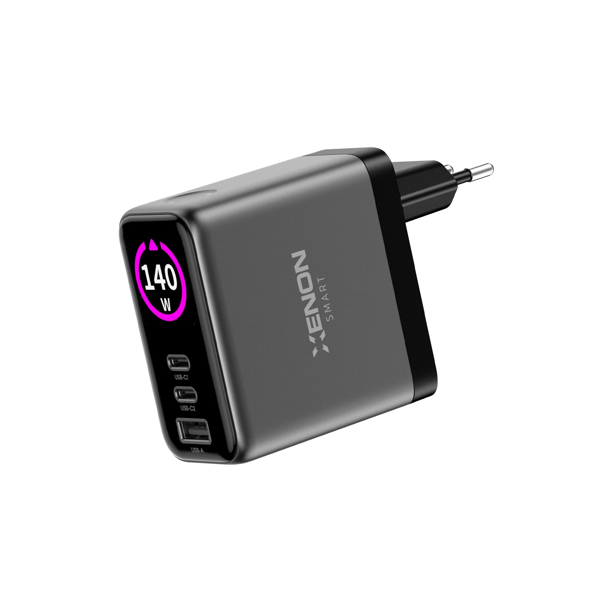 Hızlı Şarj Adaptörü | 140W GaN, 2x USB-C & USB-A Çıkışı, PD PPS, Dijital Ekran (X6415)