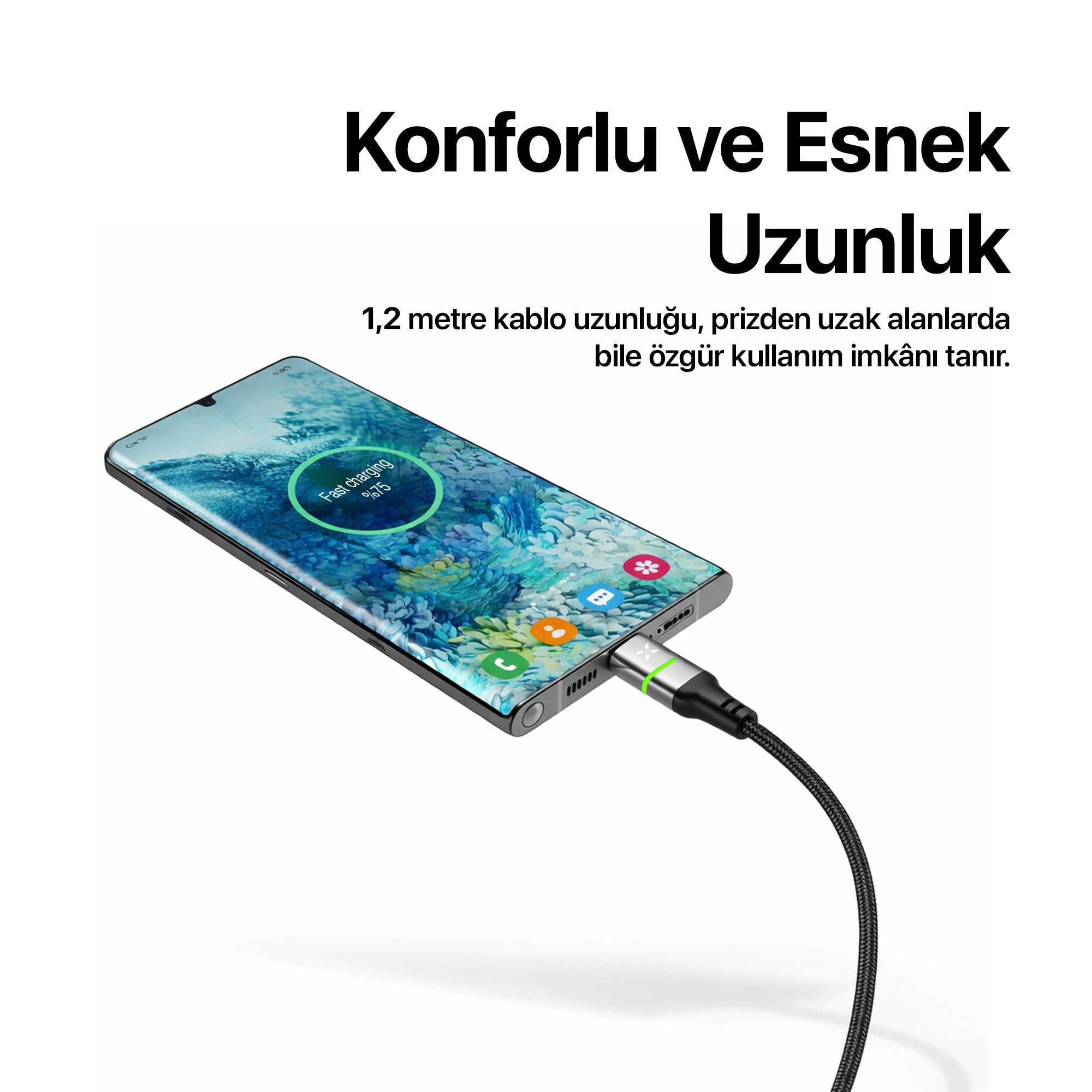 Type C Hızlı Şarj Kablosu | Type-C to Type-C, 60W, 480 Mbps, 1.2m, PD, Örgü, Led Gösterge (X6421)