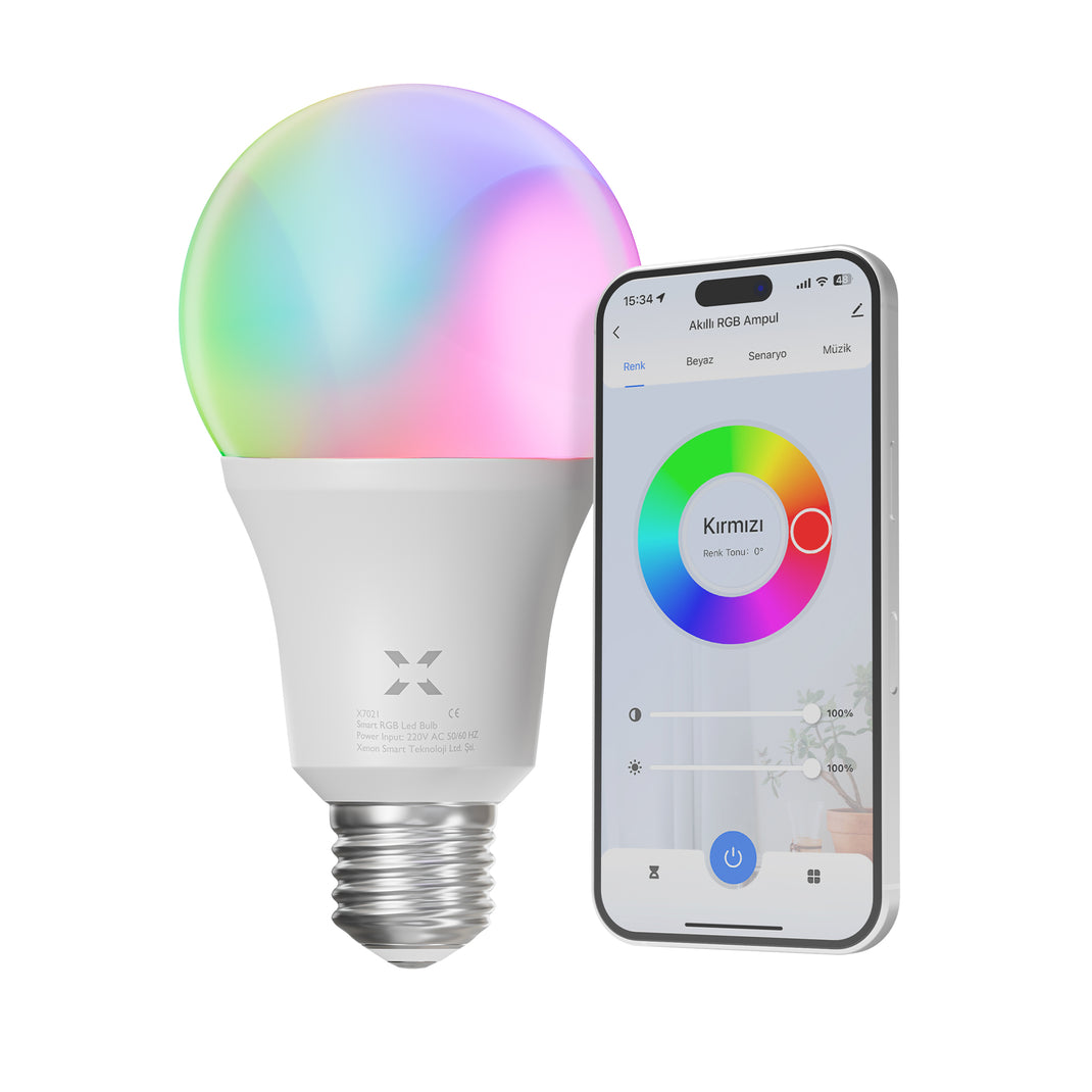 Akıllı Ampul | 9W, Wifi, 16 Milyon Renk, Mobil Kontrollü, Sesli Komut, RGB Led Ampul (X7021)