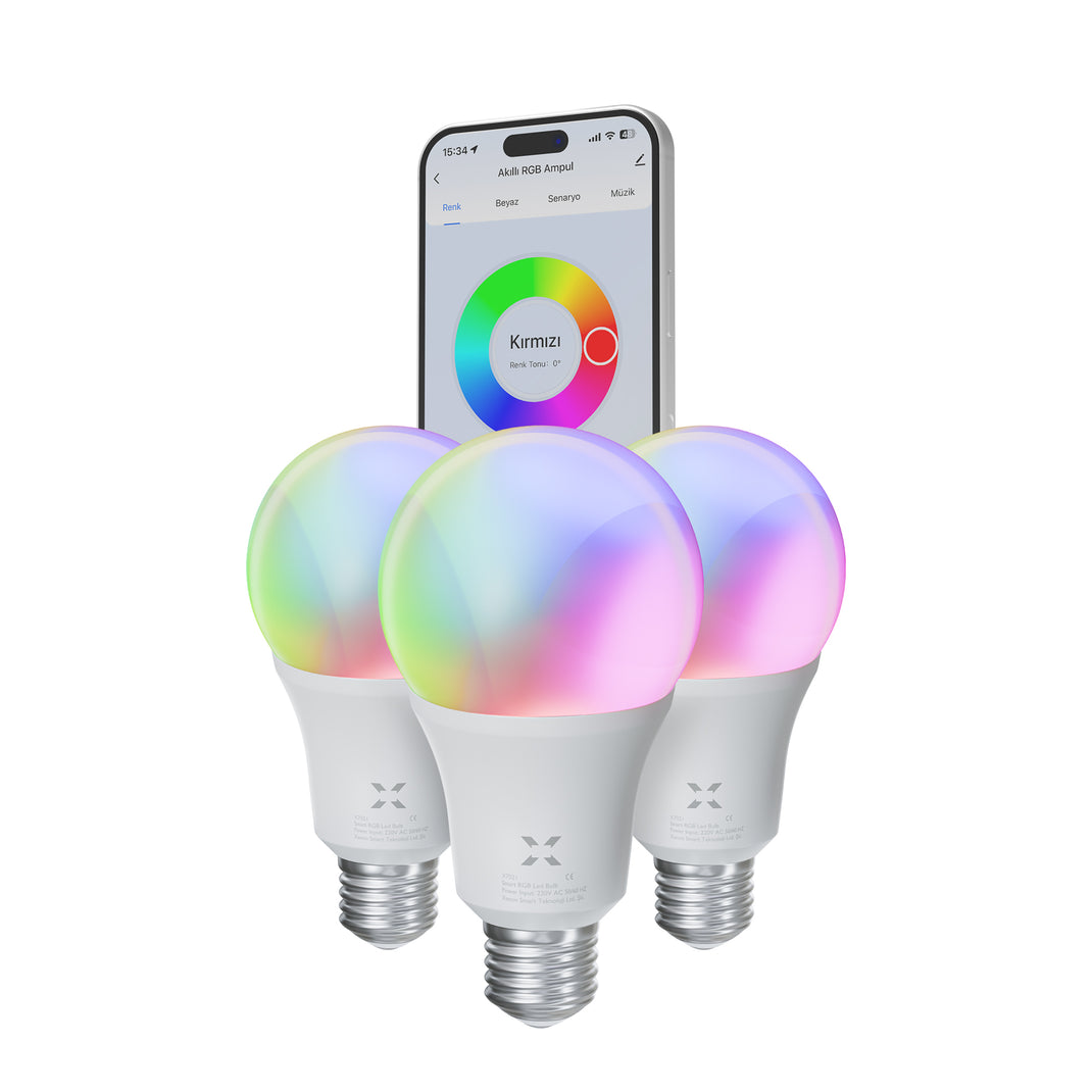 Akıllı Ampul | 3’lü Set, 9W, Wifi, 16 Milyon Renk, Sesli Komut Destekli, RGB Led Ampul (X7021-3)