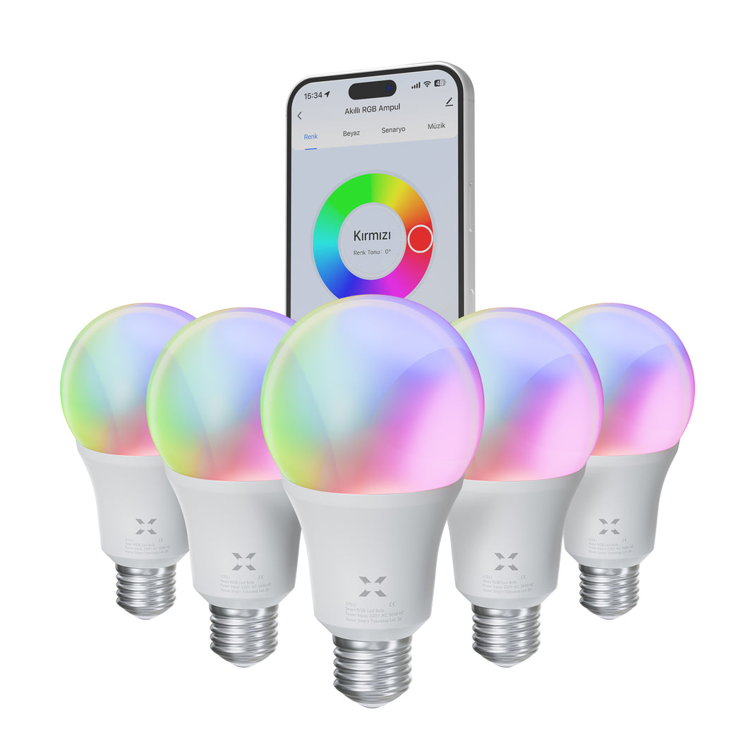 Akıllı Ampul | 5'li Set, Wifi, RGB Led, 16 Milyon Renk, App Destekli, Ampul Paketi (X7021-5)