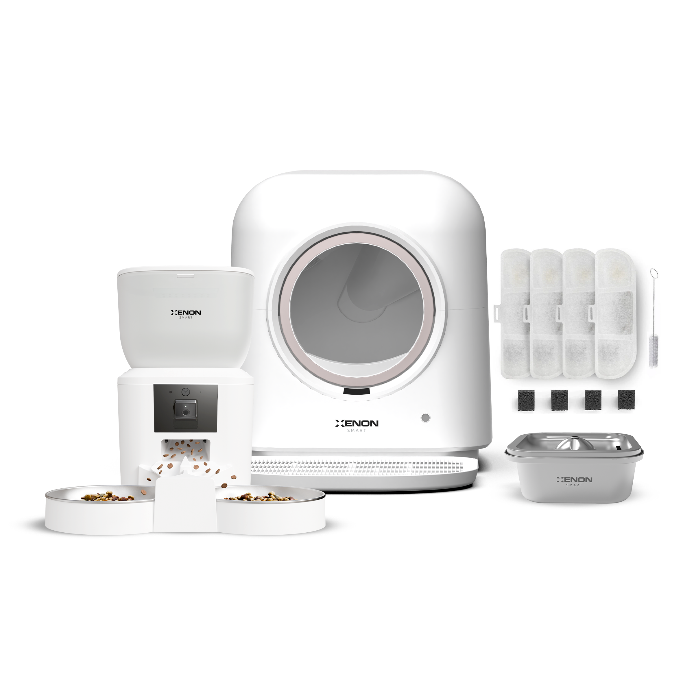 Akıllı Kedi Tuvaleti, Çift Kaseli Mama Kabı ve Çelik Su Pınarı 4'lü Pet Ürünleri Seti