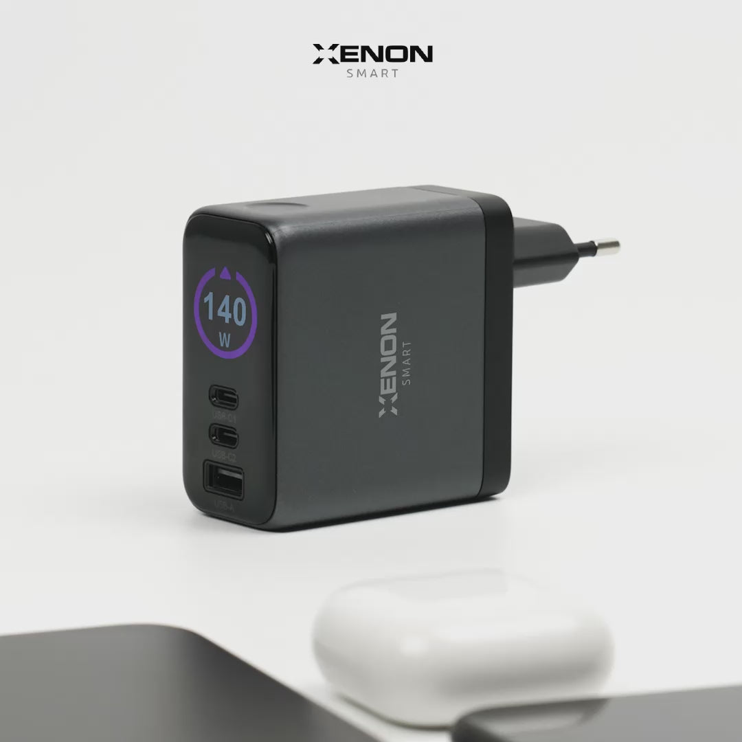 Videoyu yükle: Hızlı Şarj Adaptörü | 140W GaN, 2x USB-C &amp; USB-A Çıkışı, PD PPS, Dijital Ekran (X6415)