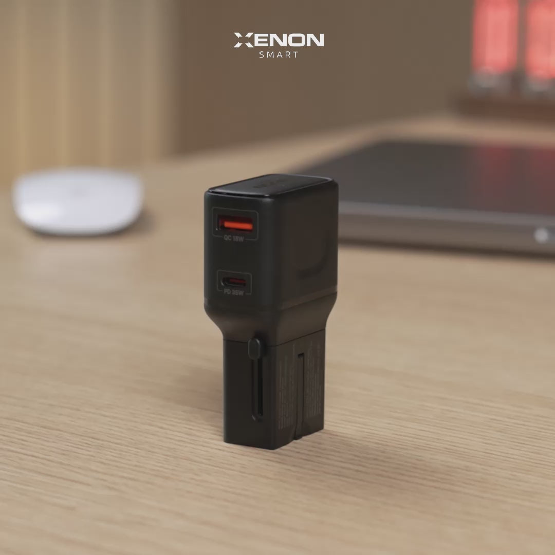 Videoyu yükle: Priz Dönüştürücü | 35W GaN Hızlı Şarj, 200+ Ülke, USB-C &amp; USB-A, PD PPS, Seyahat Adaptörü (X6407)